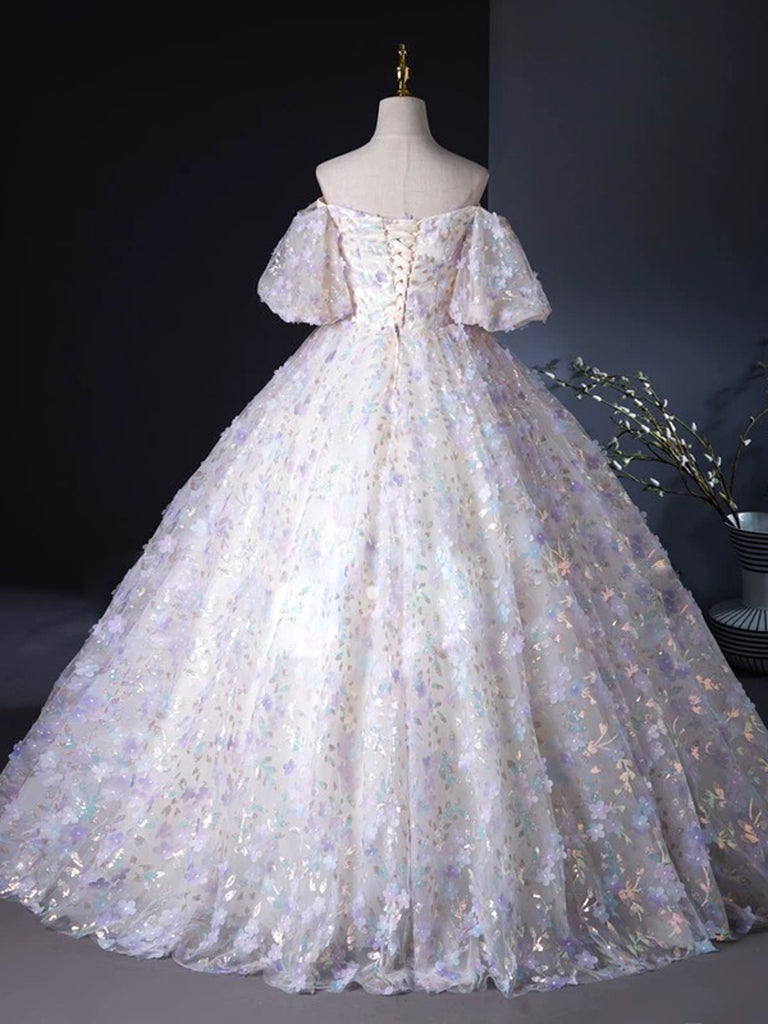 A-LINE TULLE LACE DRESS IN LIGHT PURPLE