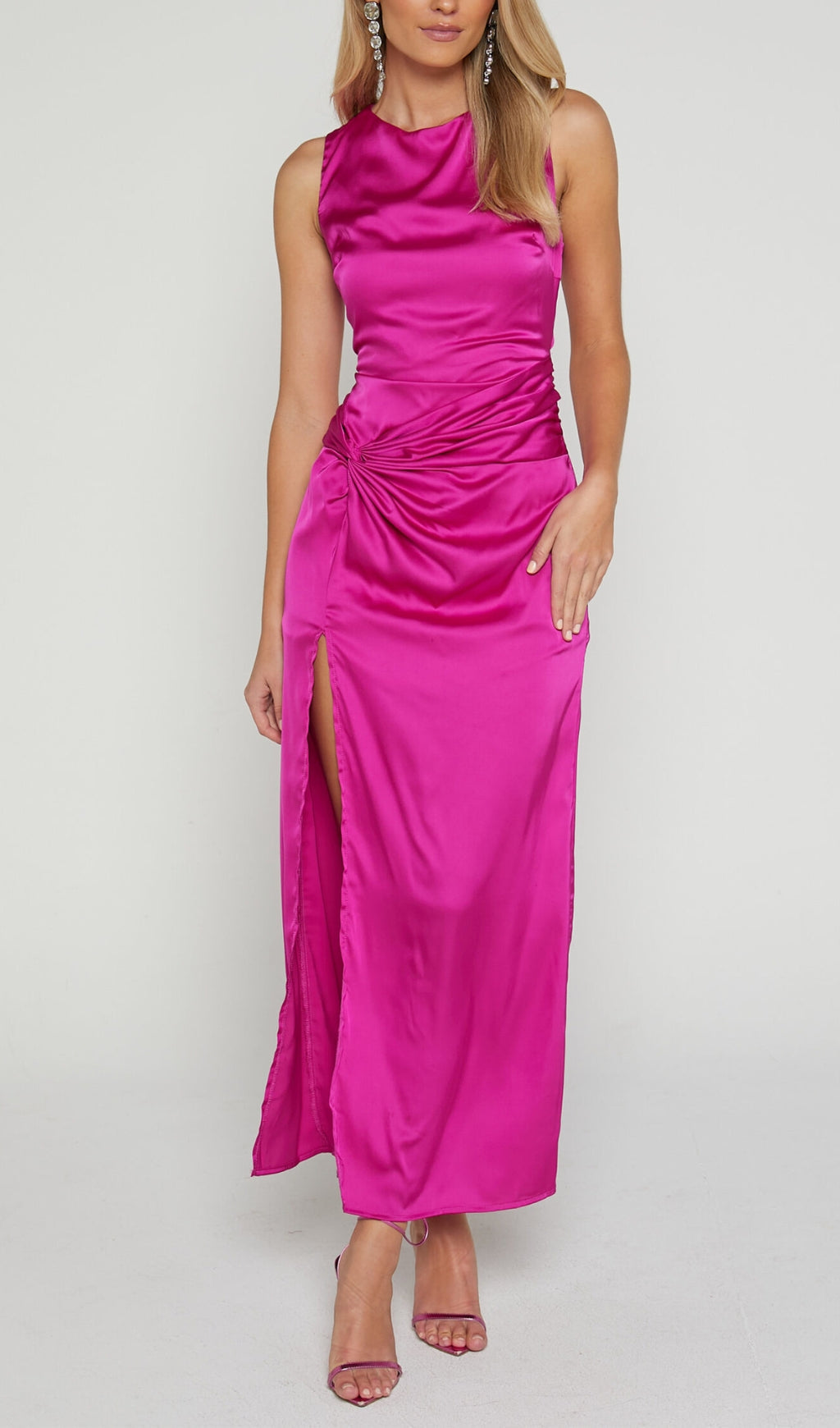TWIST MIDI DRESS IN FUCHSIA FOR PARTY