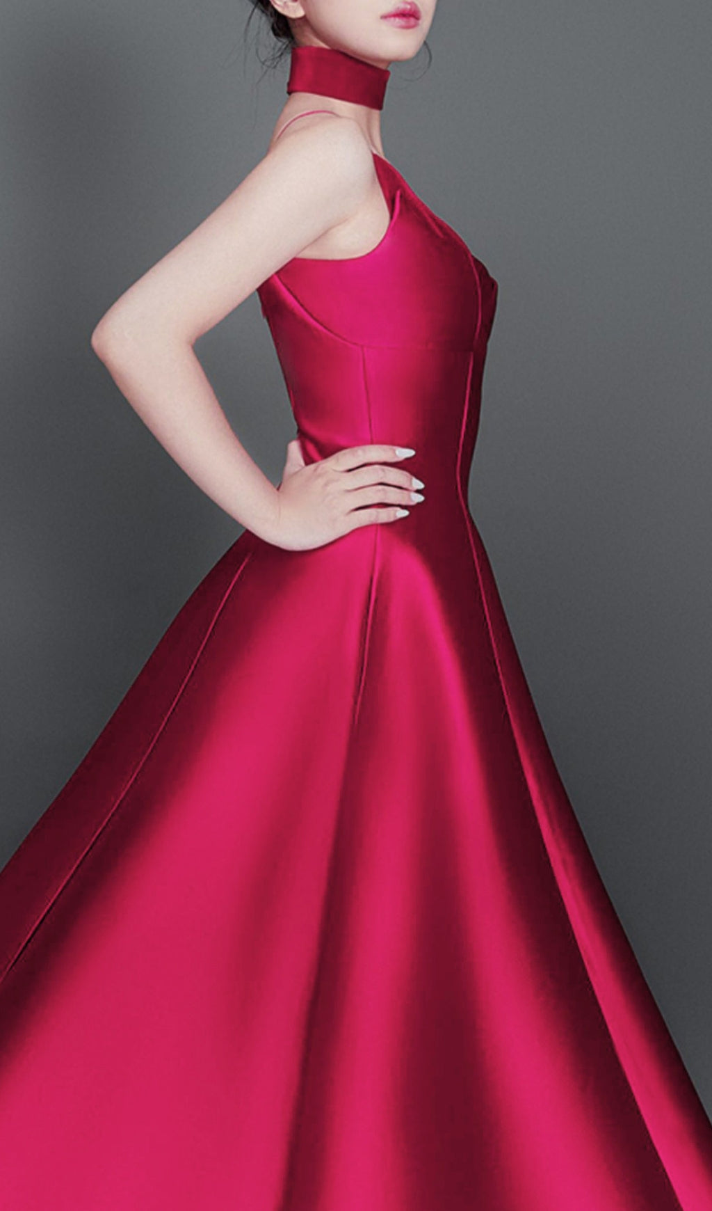 PATCHWORK ROSE RED MIDI DRESS FOR PARTIES