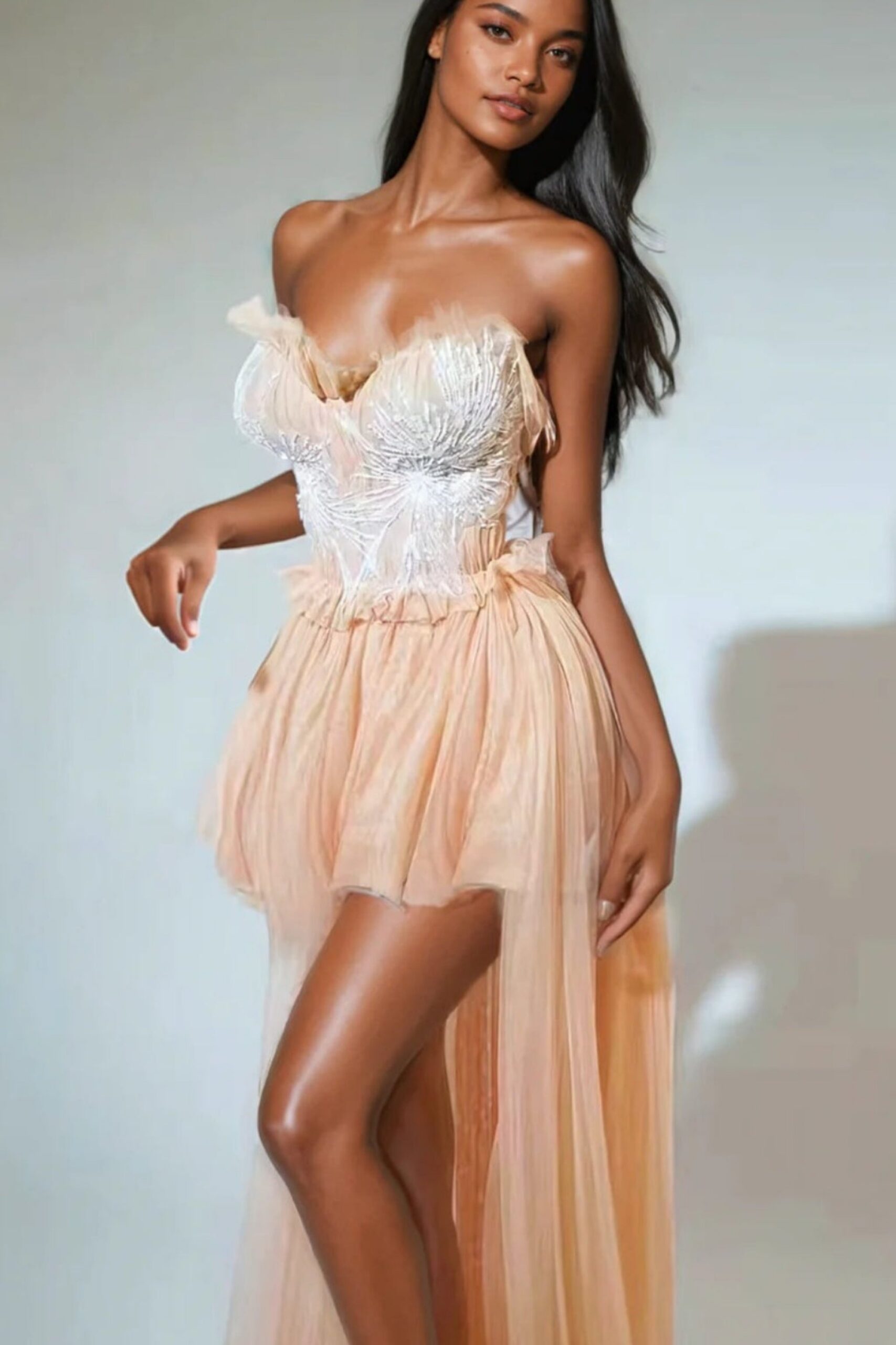 KALENE STRAPLESS RUFFLE TULLE COCKTAIL DRESS