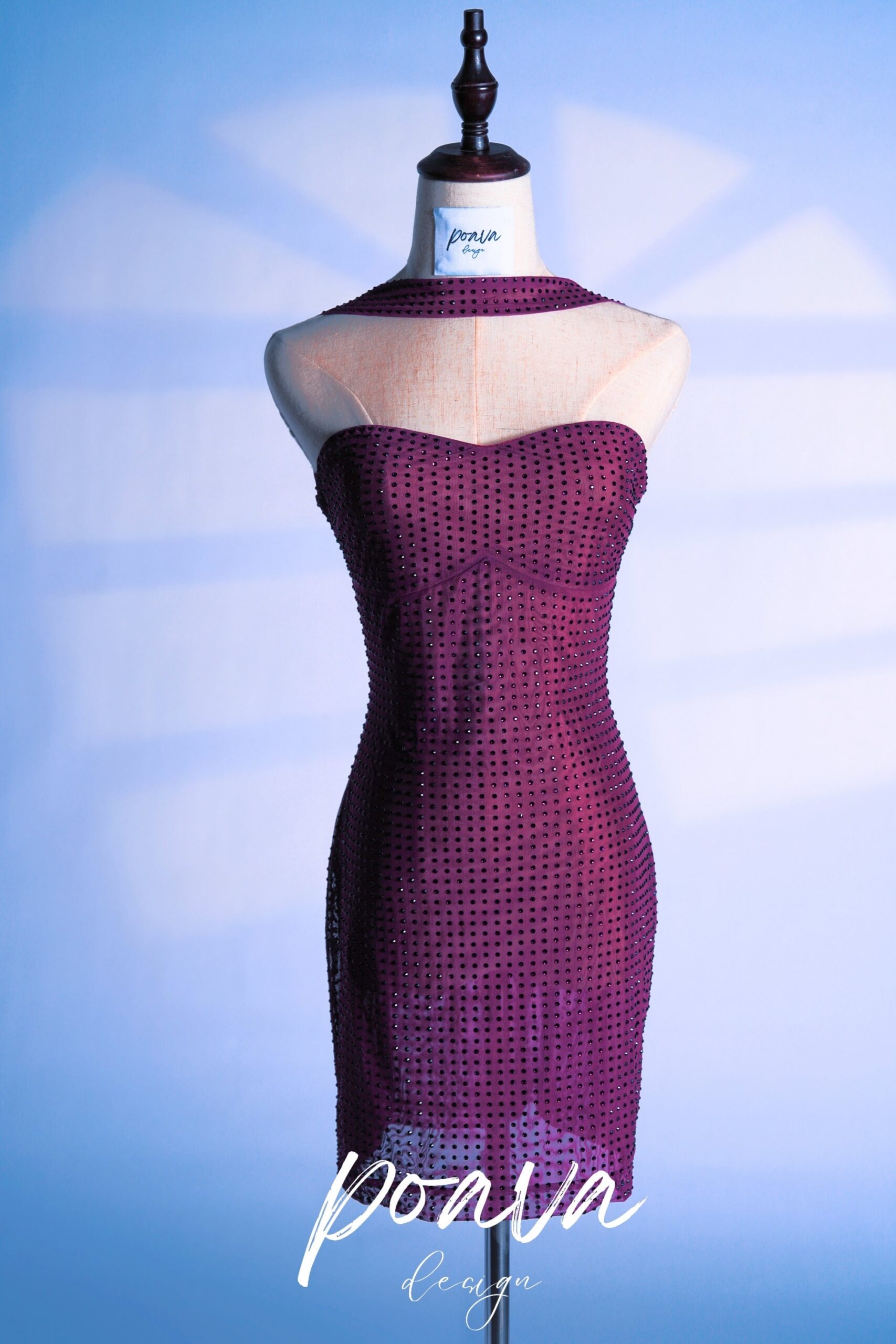 PURPLE BANDAGE MINI DRESS WITH EMBELLISHED DETAILS
