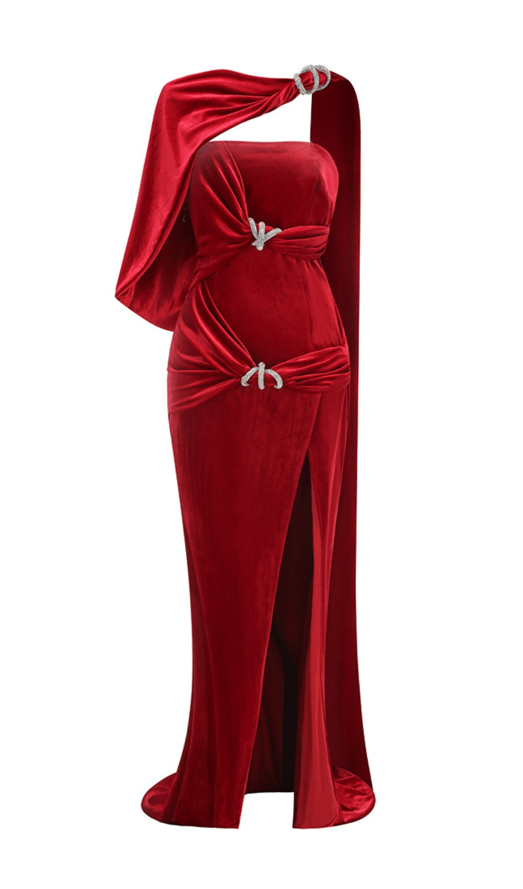 VELVET CAPELET MAXI DRESS RED