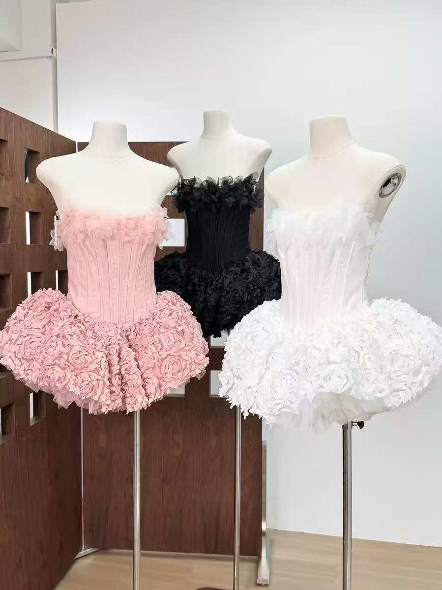 STRAPLESS FLORAL CORSET A-LINE PARTY DRESS