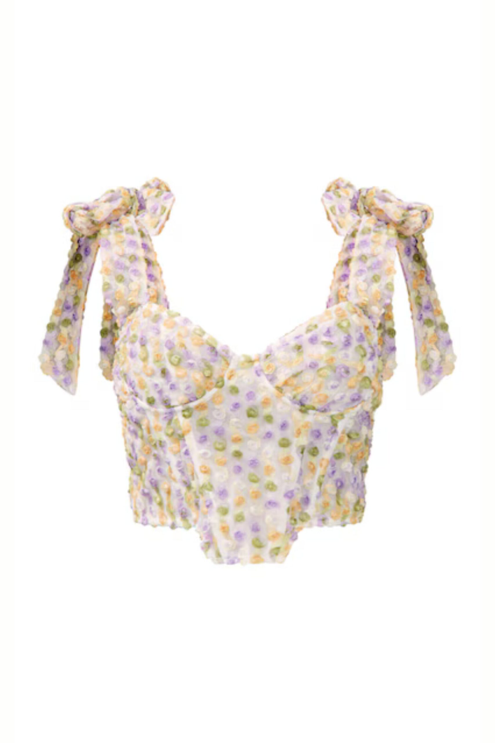 WHITE FLORAL BOW STRAP CROP TOP FOR PARTY