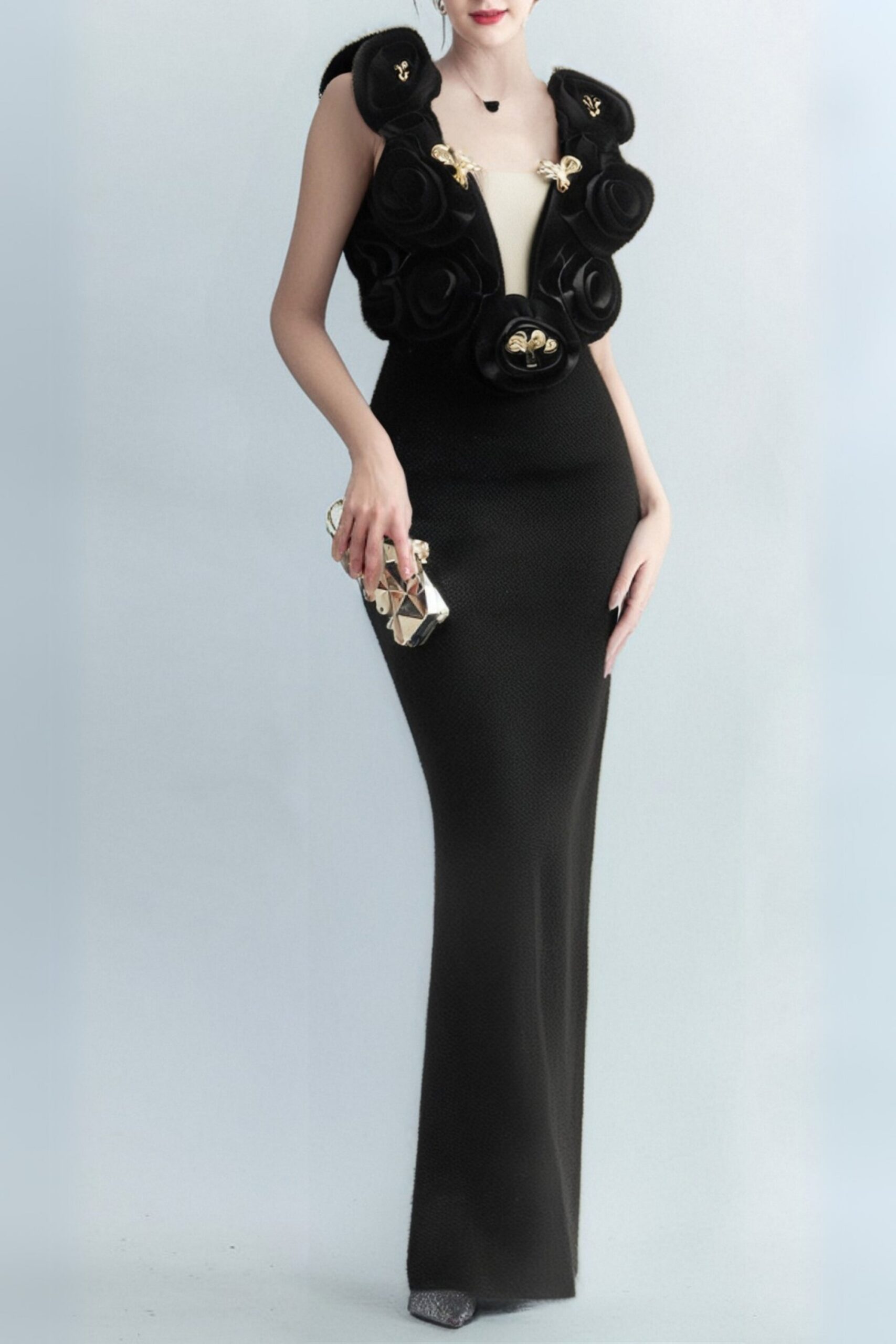 445_77c701a9-b724-4768-8278-5d8359d60408 RUFFLED GOLD ACCENT MAXI DRESS FOR EVENING