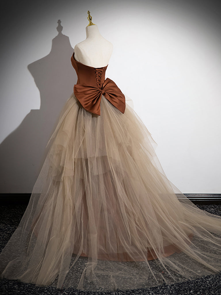LUXE BROWN MERMAID SATIN TULLE PROM GOWN