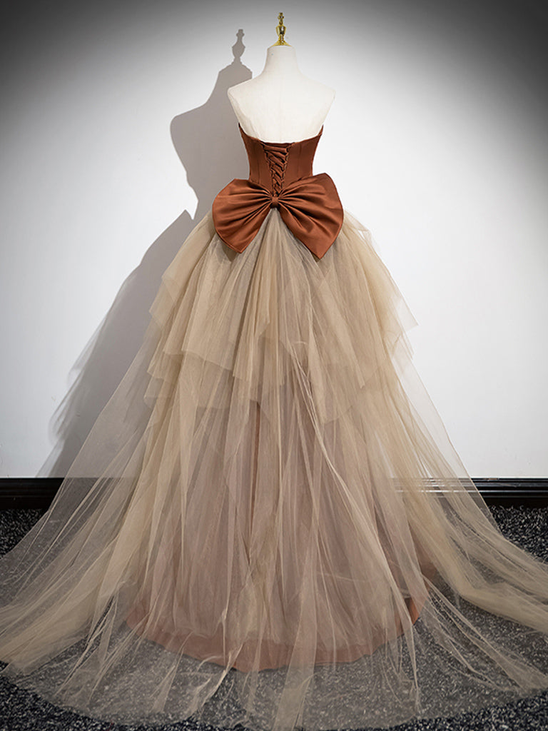 LUXE BROWN MERMAID SATIN TULLE PROM GOWN