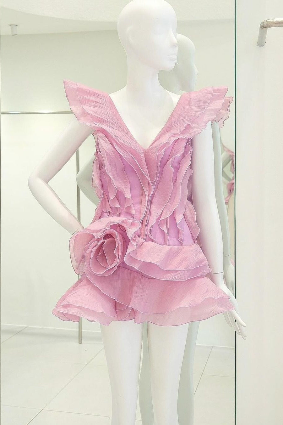 THEIA PINK RUFFLE STRAPLESS MINI DRESS