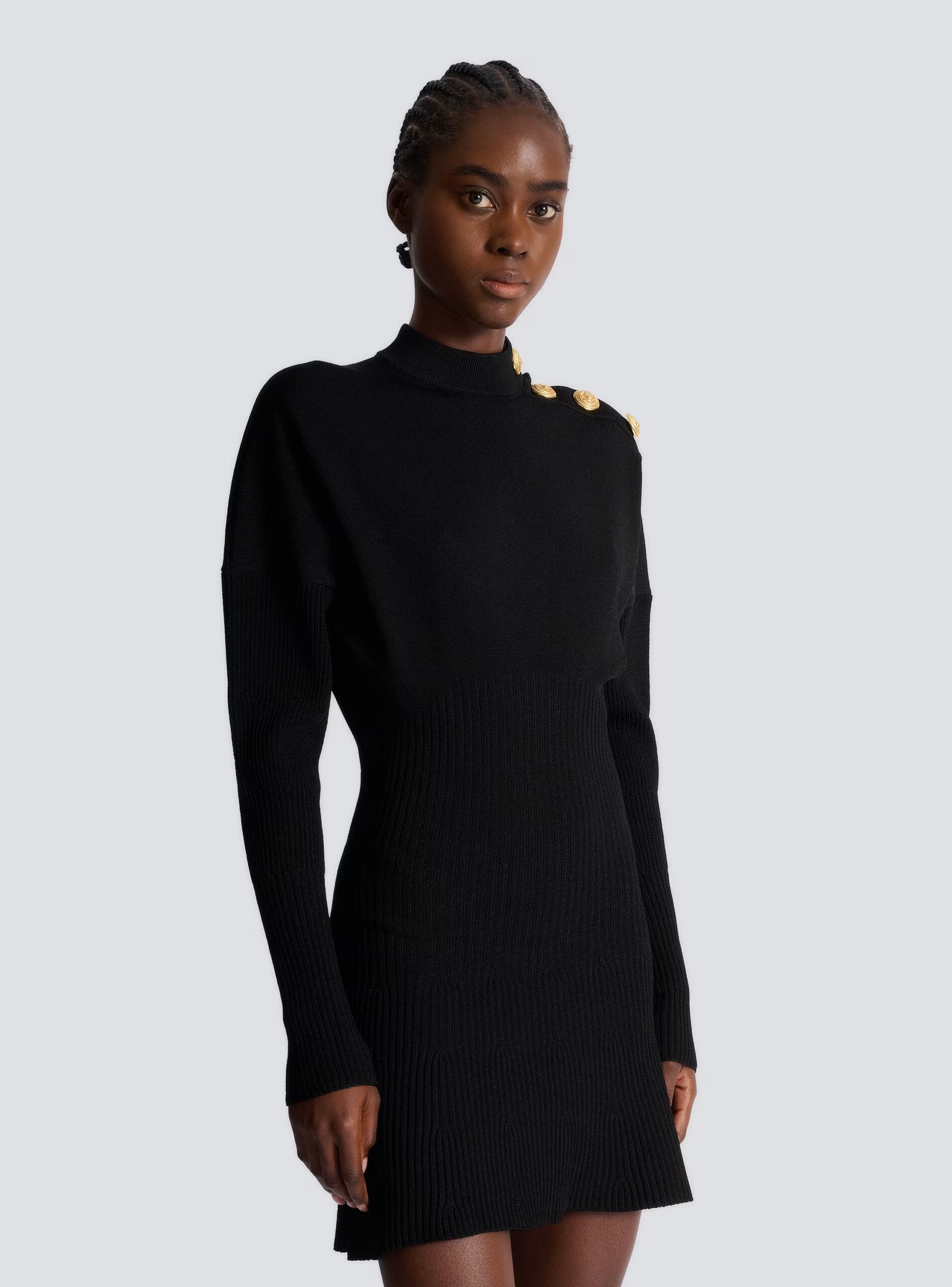 ROBERTA LONG SLEEVE FLARED KNIT MINI DRESS BLACK