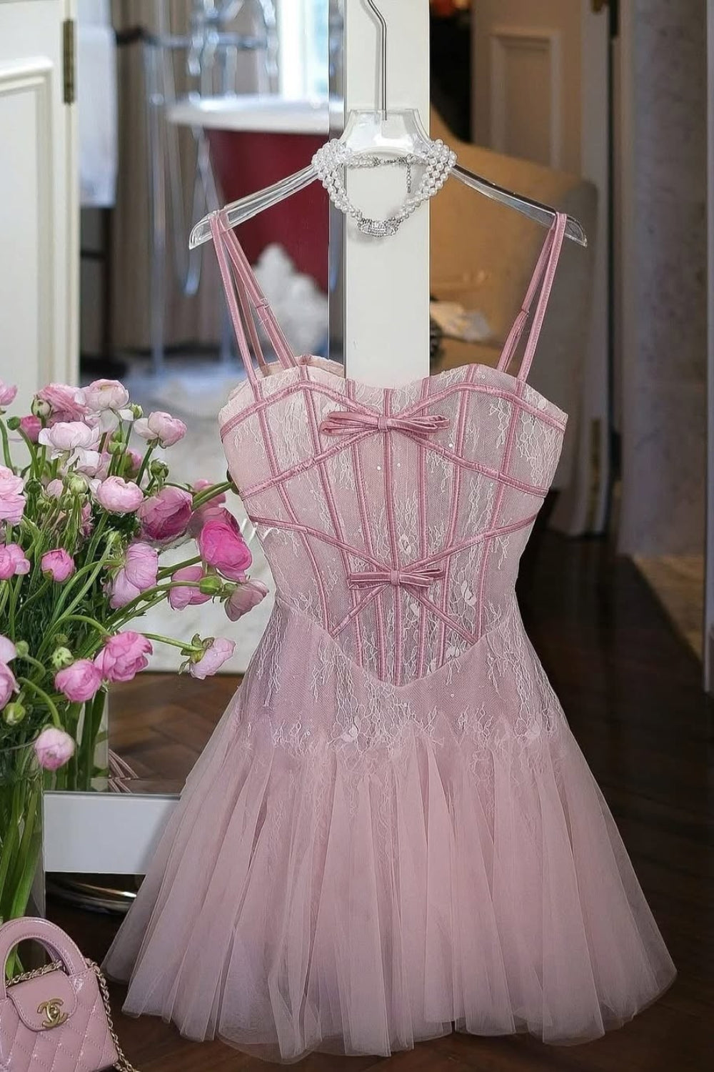BOW TULLE CORSET MINI DRESS FOR PARTY