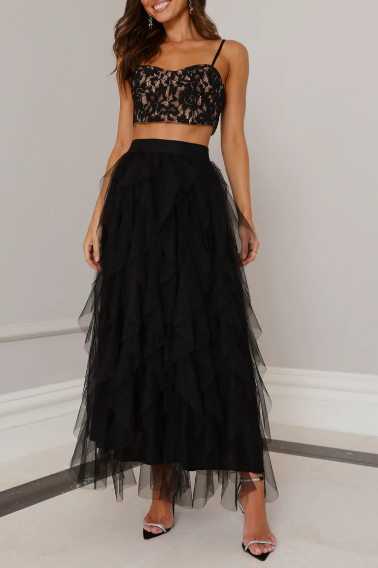 BLACK LACE TULLE SET – ELEGANT PARTY OUTFIT