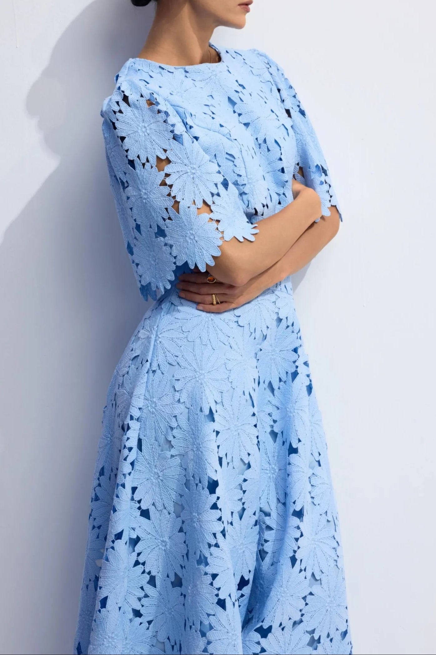 LACE EMBROIDERED BLUE TWO-PIECE SET, MAXI SKIRT, BOHO