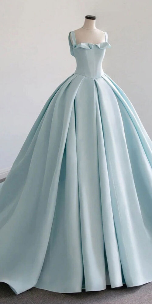 Blue Satin Sweep Train Long Prom Dresses Blue Satin Sweep Train Long Prom Dresses
