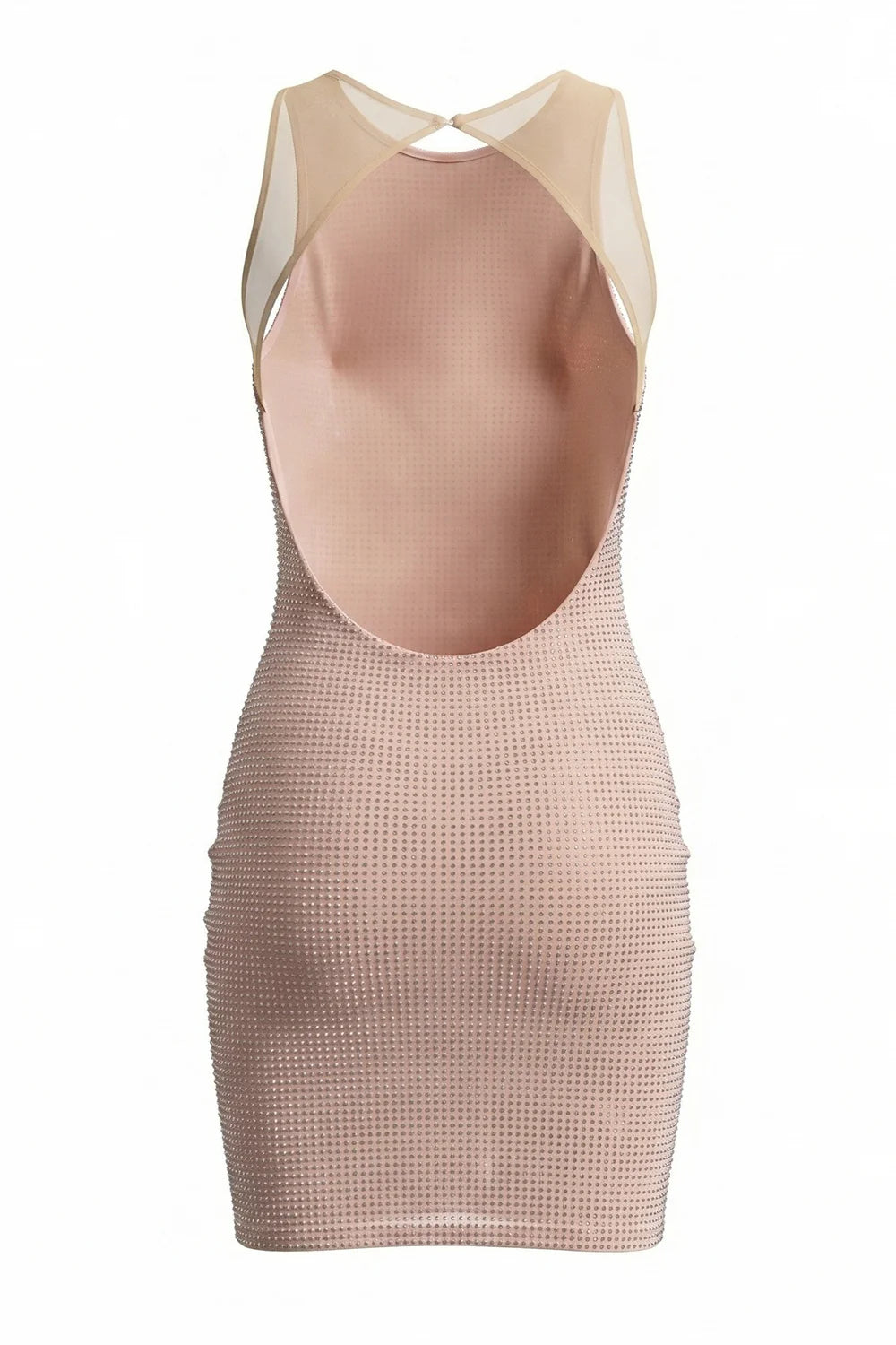 MAUD SQUARE CRYSTAL MESH MINI DRESS APRICOT