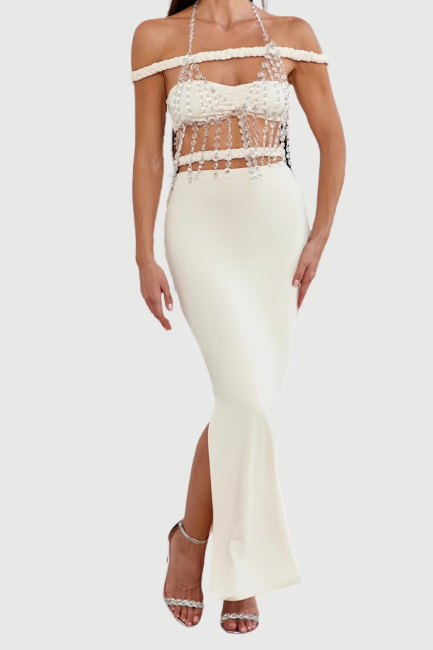 CRYSTAL FISHTAIL SKIRT SET, APRICOT, EVENING