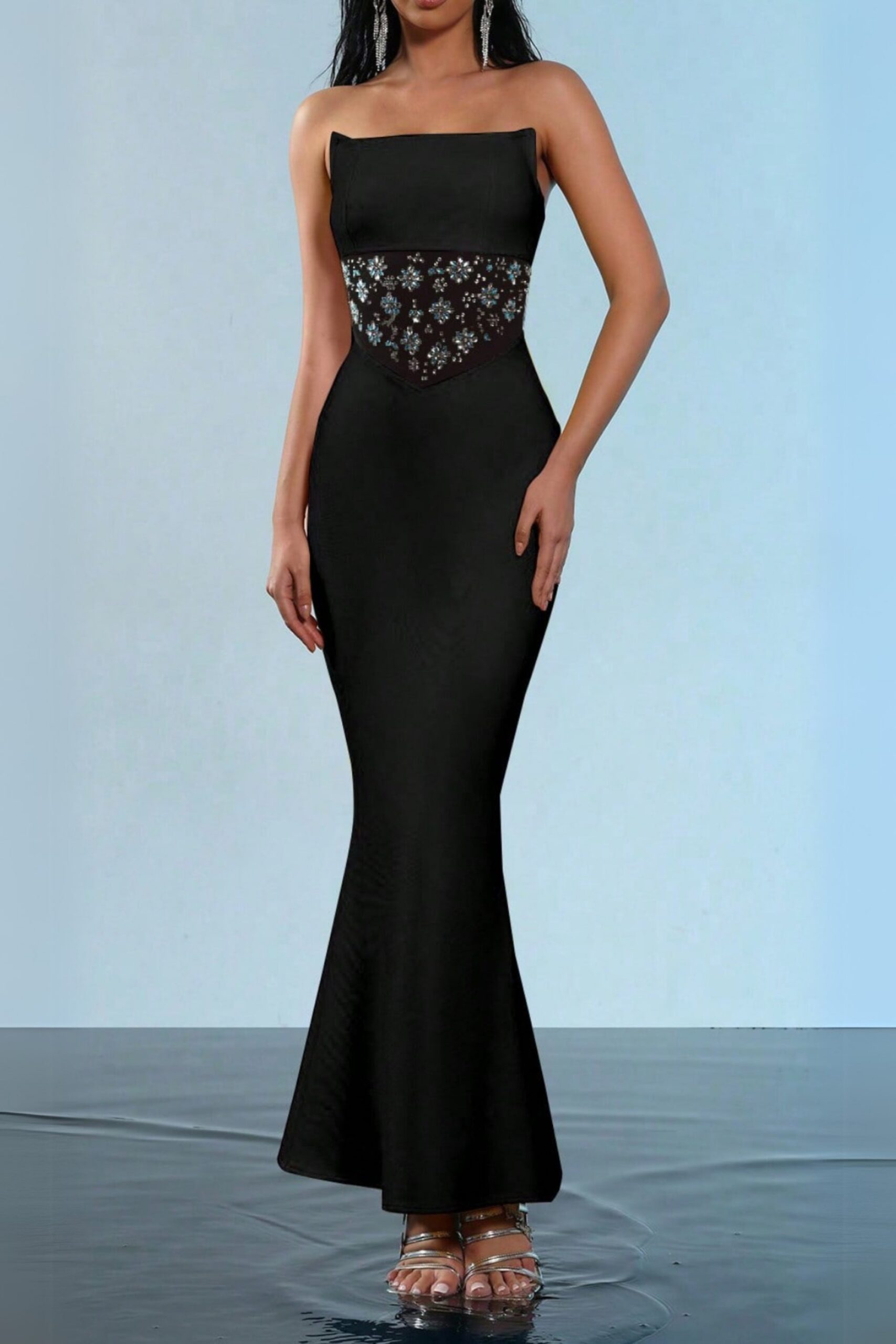 458_d0f30bcd-c6d2-47bb-bf81-f55c9c062217 MESH SPLICE RHINESTONE BLACK BANDAGE MAXI DRESS