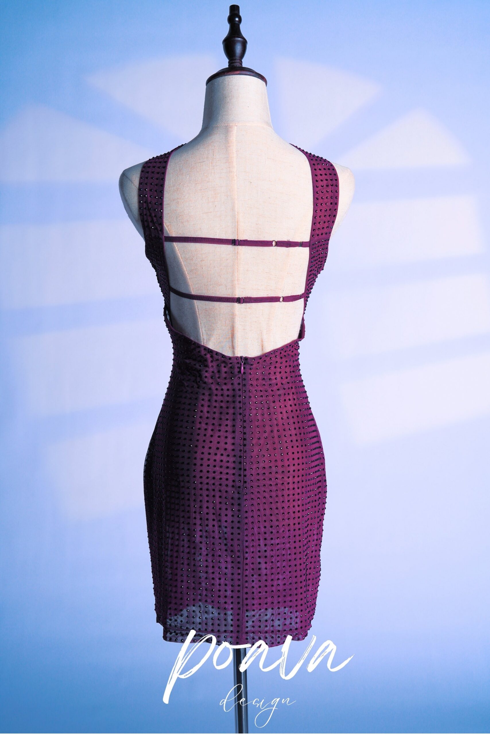 PURPLE BANDAGE MINI DRESS WITH EMBELLISHED DETAILS