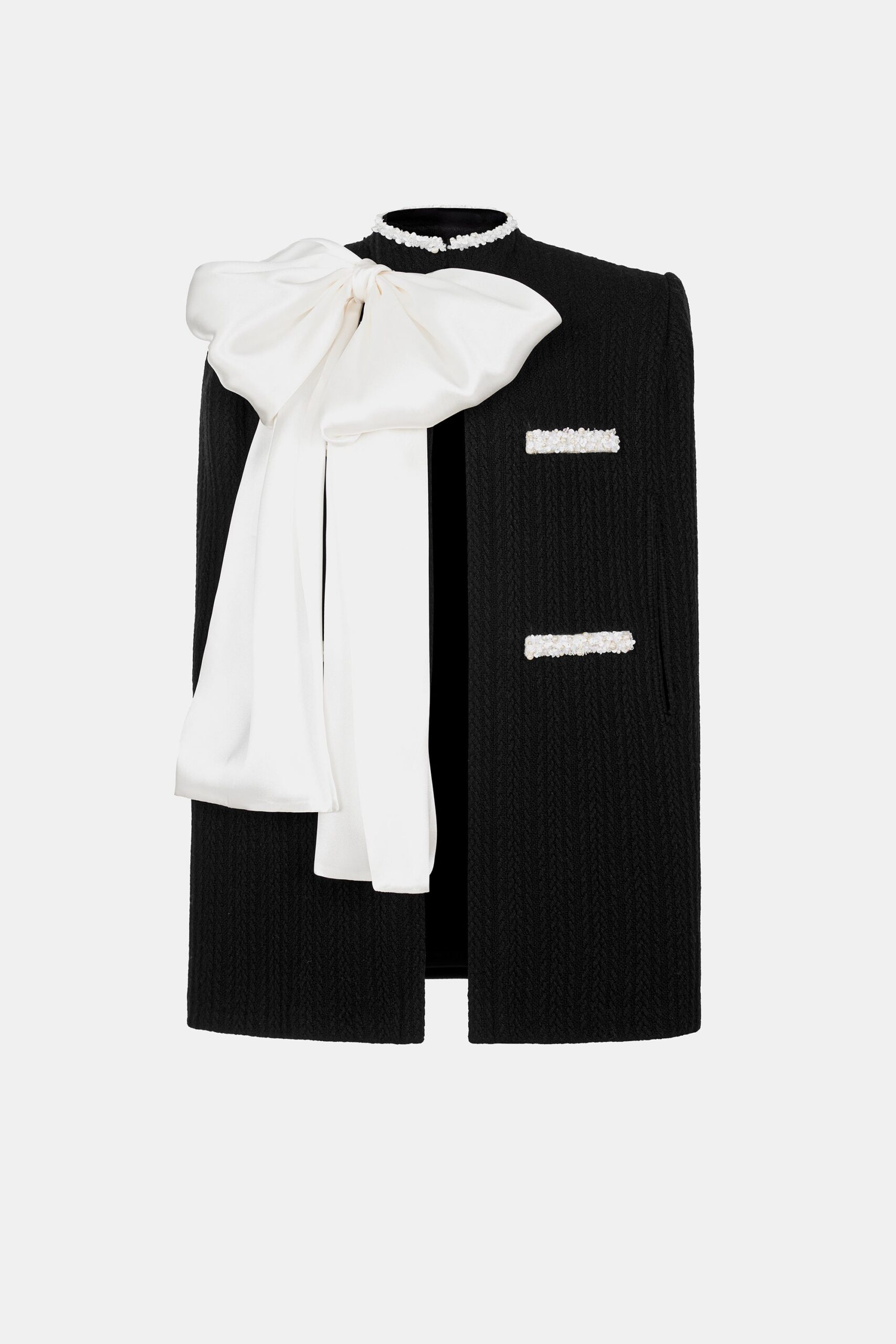 BLACK BEADED KNIT CAPE FOR EVENING