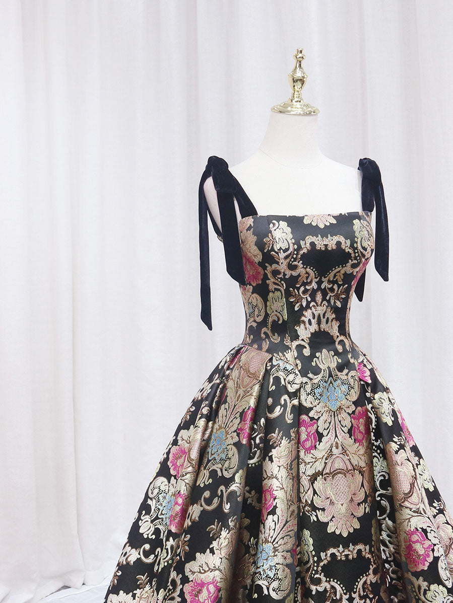 BLACK GOLD SATIN A-LINE PROM GOWN