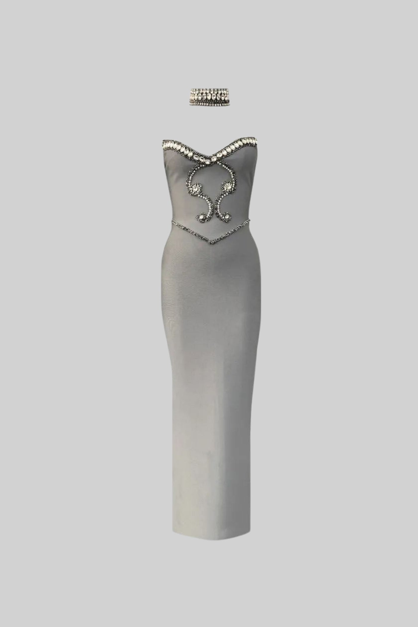 ALYSSA GRAY CRYSTAL STRAPLESS GOWN WITH CHOKER