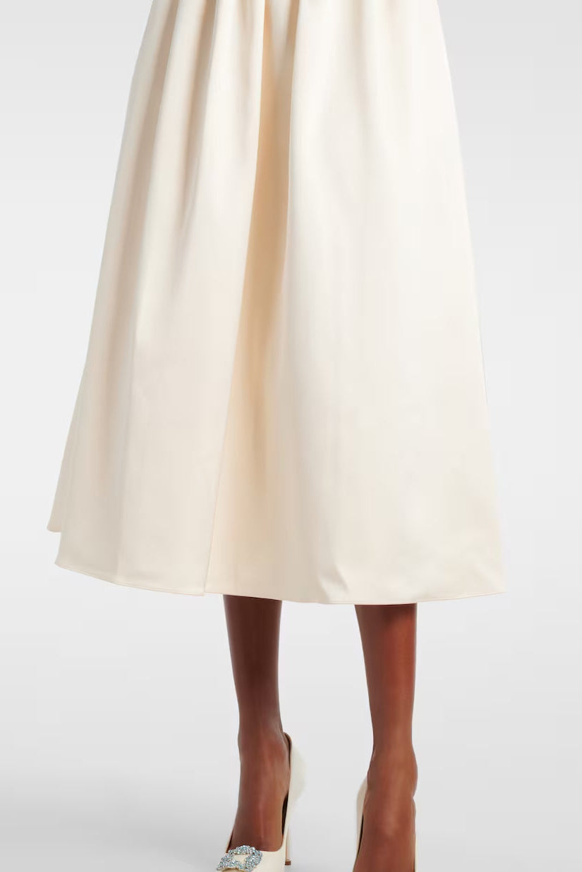 POLLY FLORAL APPLIQUÉ SATIN MIDI DRESS IVORY WEDDING GUEST