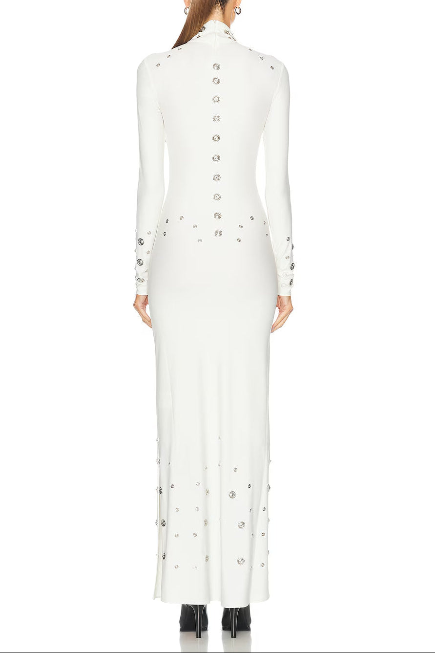 EMBELLISHED STRETCH-JERSEY MAXI DRESS WHITE