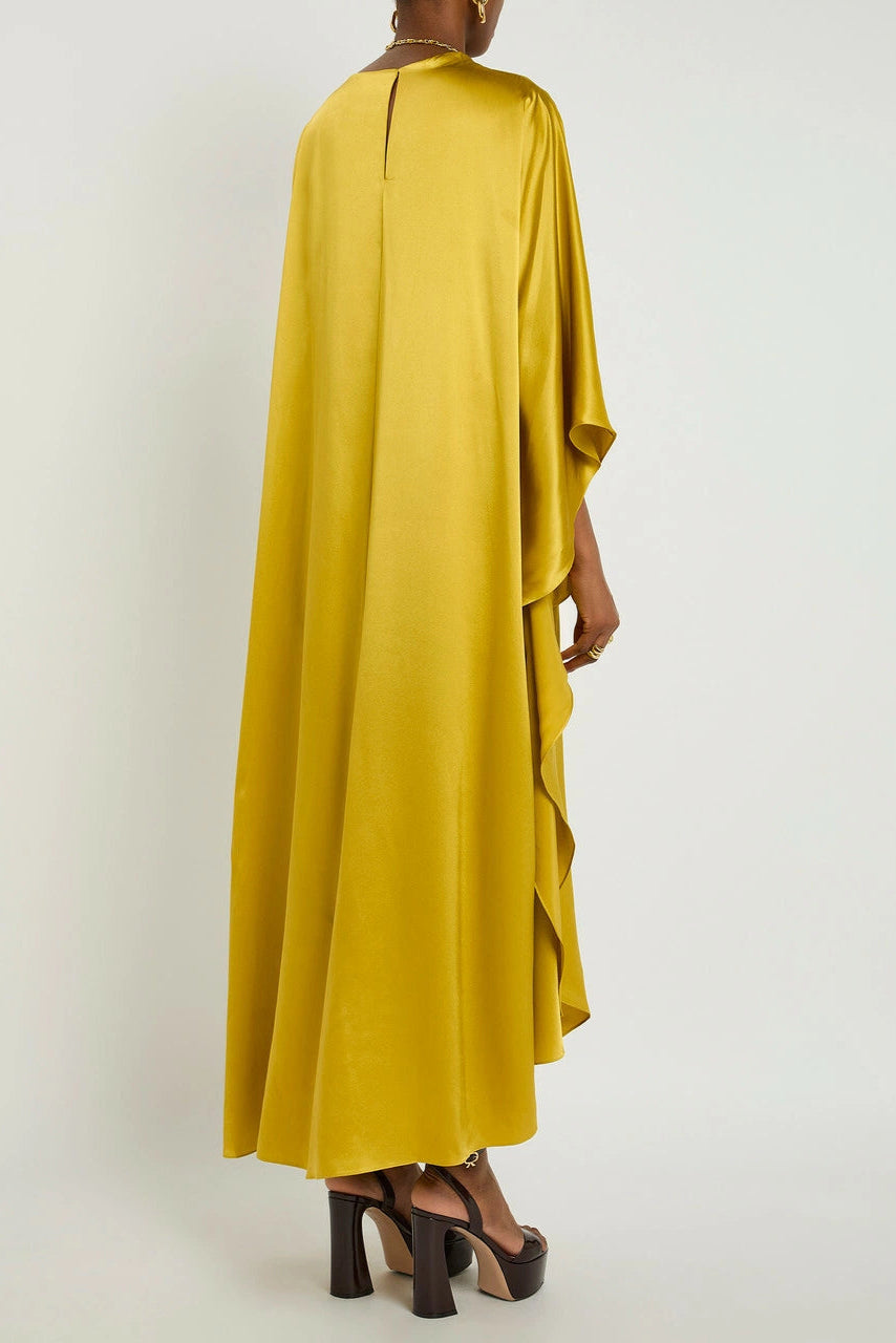 YELLOW SILK DRAPED MAXI DRESS FOR EVENTS