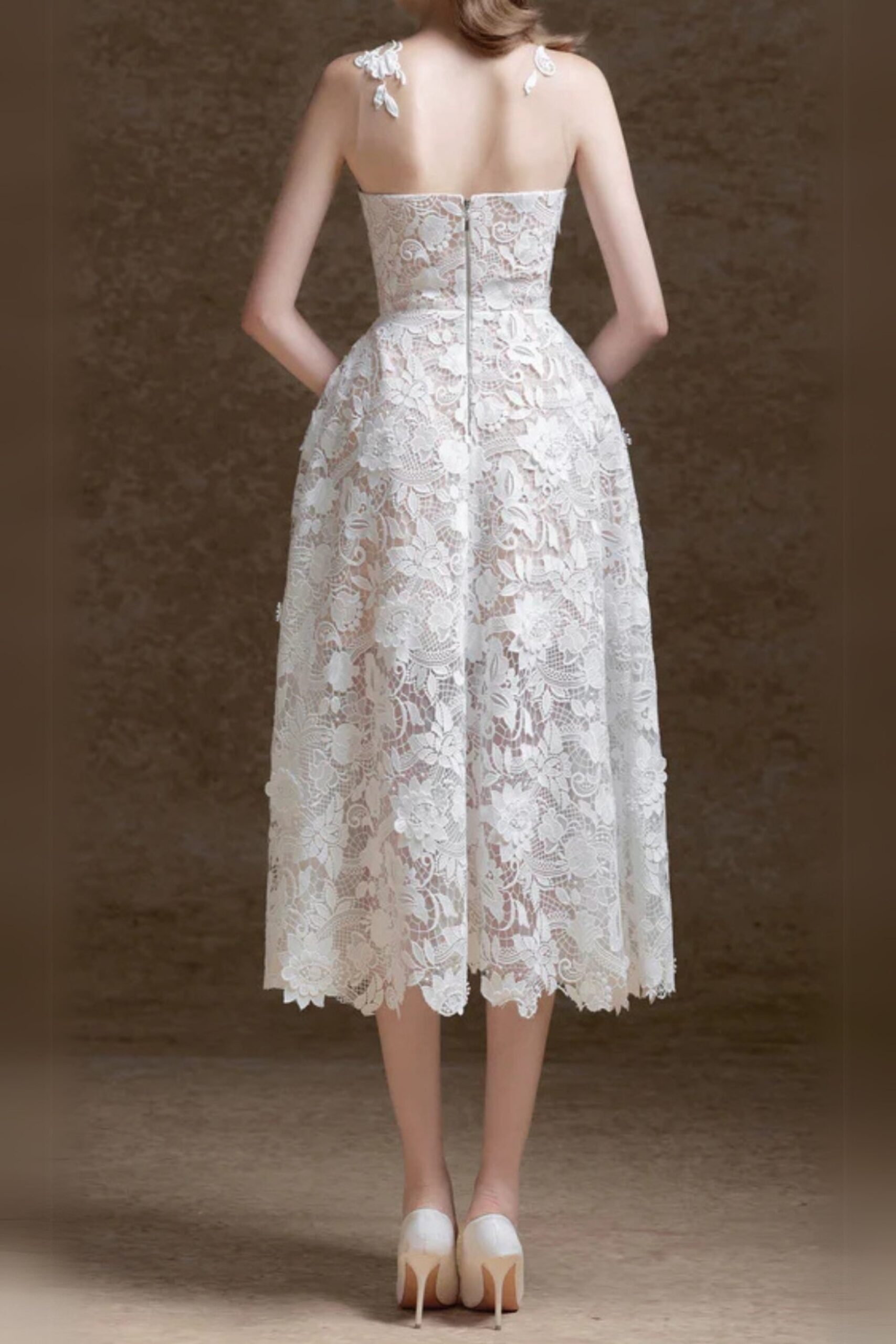 ERICA WHITE FLORAL LACE MIDI DRESS FOR WEDDING GUEST