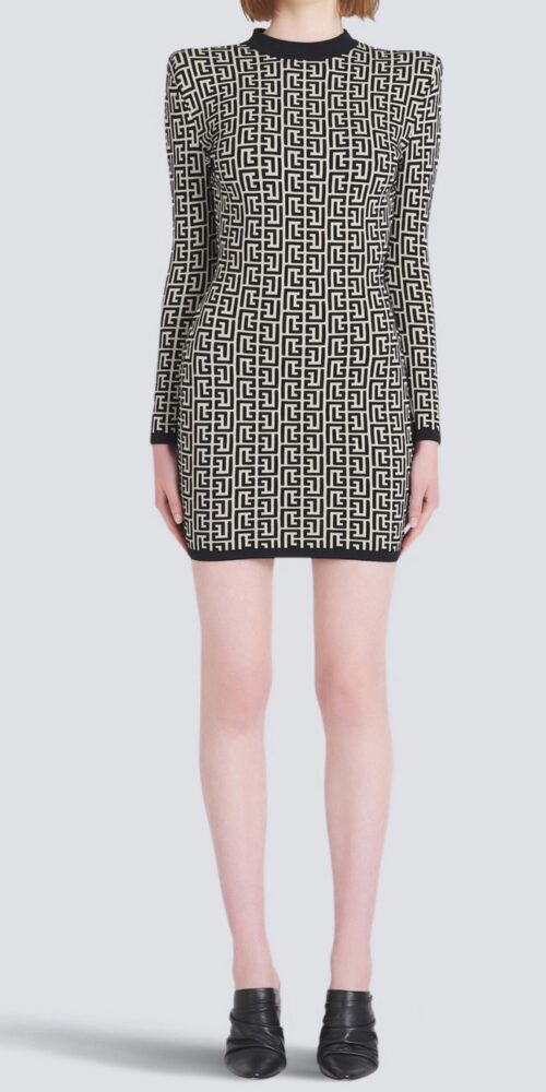 Short bicolor jacquard mini dress with monogram Short bicolor jacquard mini dress with monogram