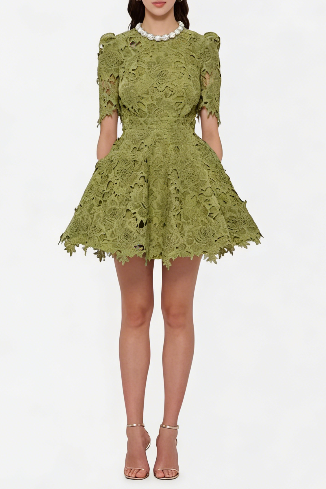46EE1E07-A4FF-4D35-9994-3DB119E34F30 BEADED CROCHET MINI DRESS, GREEN PARTY STYLE