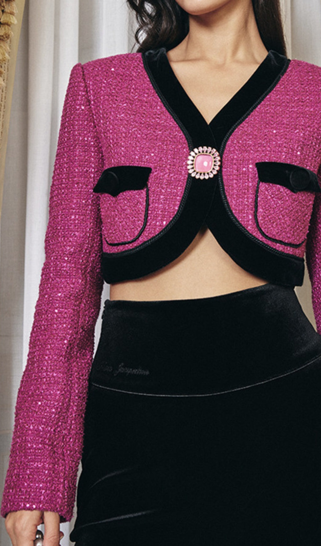VINTAGE PATCHWORK V-NECK SHORT COAT