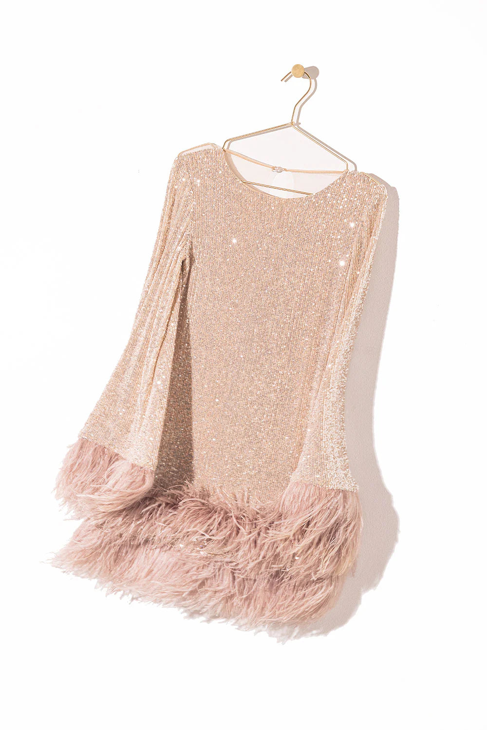 MURRAY PALE PINK SEQUIN FEATHER BACKLESS MINI DRESS