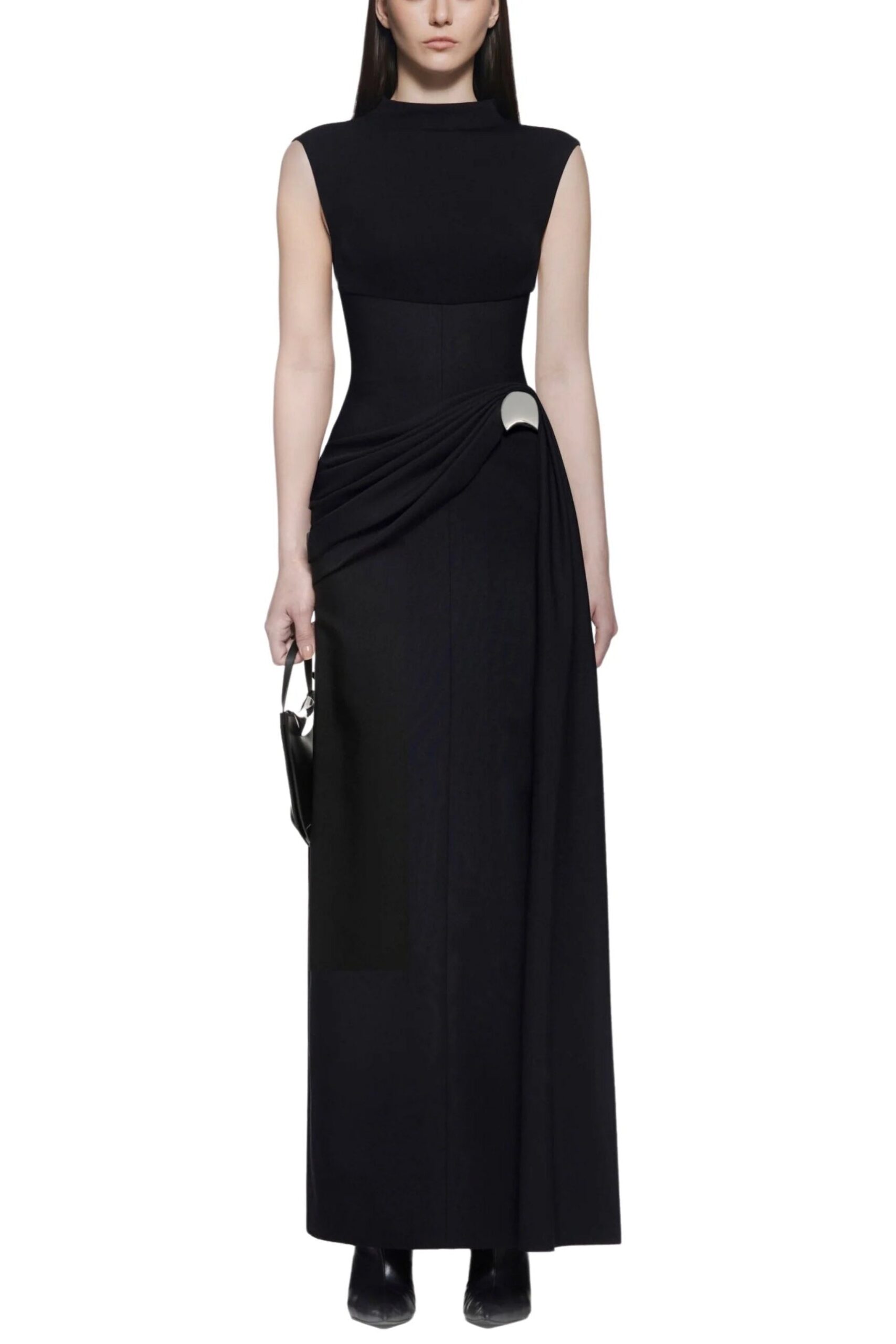 KELLY PLEATED KNIT MAXI DRESS - BLACK