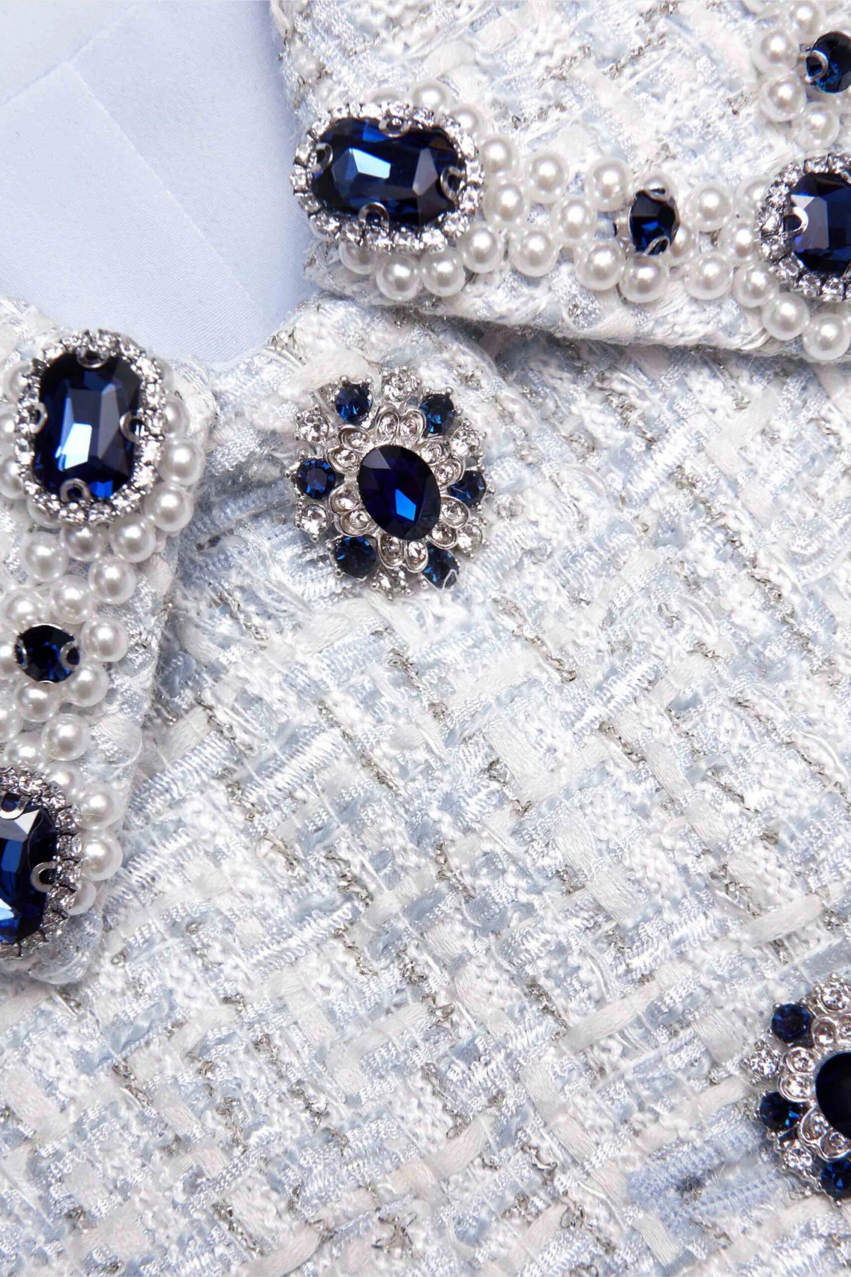 BLUE BOUCLE MINI DRESS FOR COCKTAIL PARTY