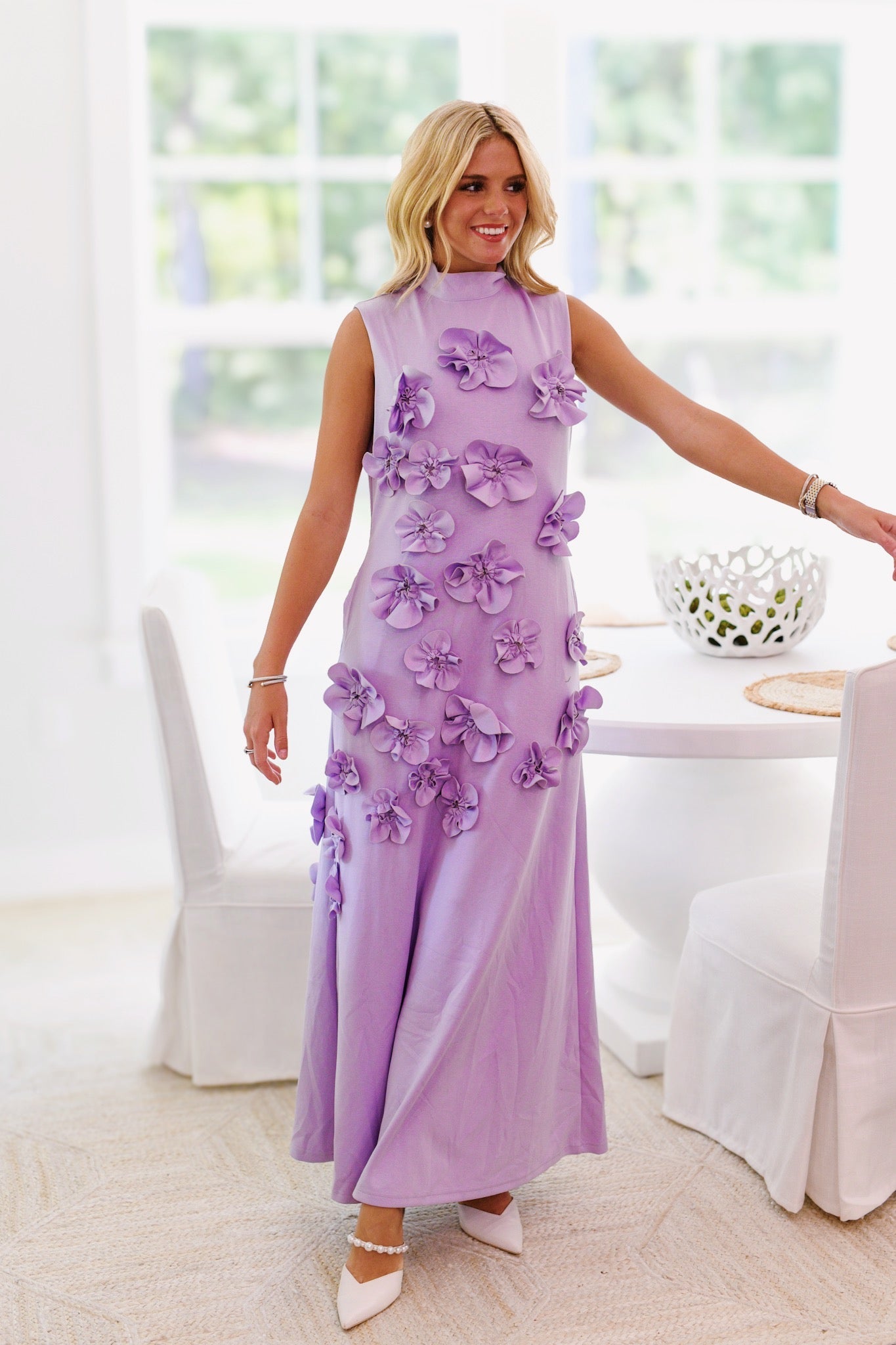 GLAM PURPLE FLORAL EMBELLISHED MAXI DRESS