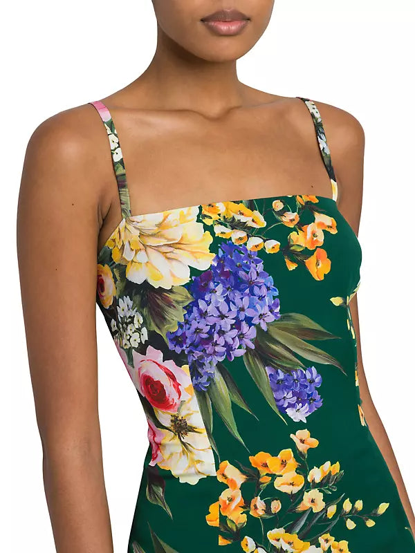 FLORAL GREEN SHEATH MIDI DRESS FOR WEDDING