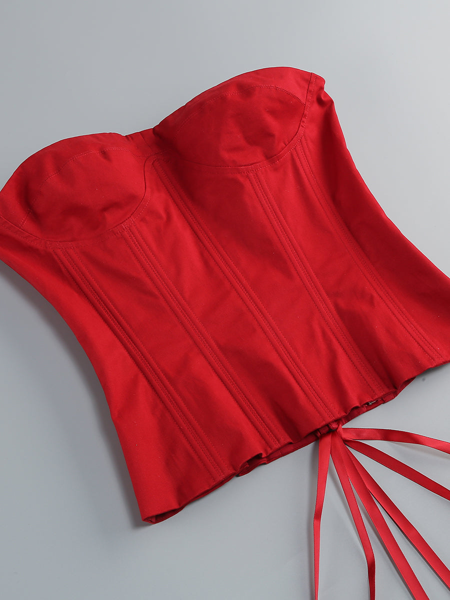 RED CORSET FLOWER TWO-PIECE SET, PARTY