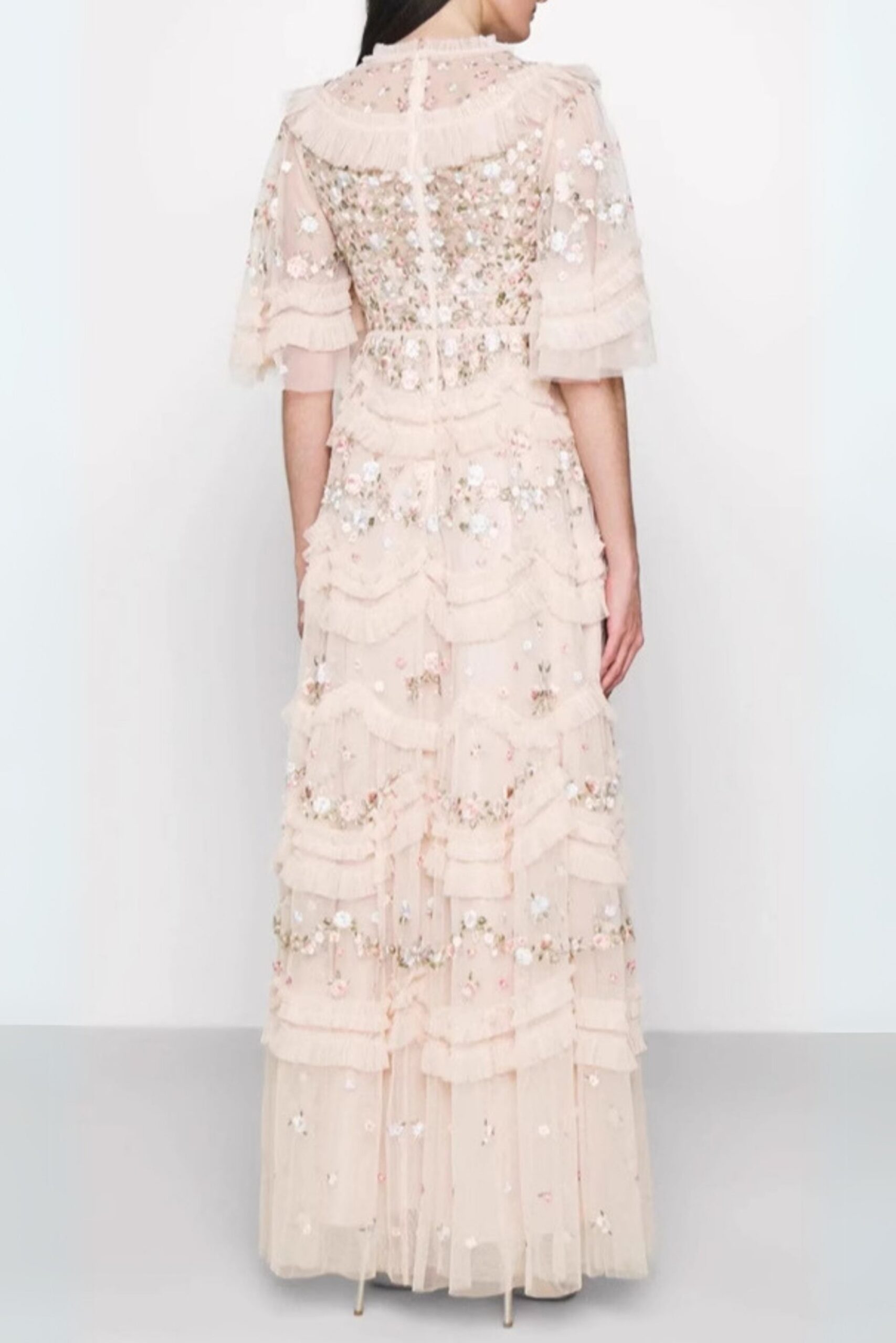 LALABELLE APRICOT TULLE FLORAL A-LINE GOWN