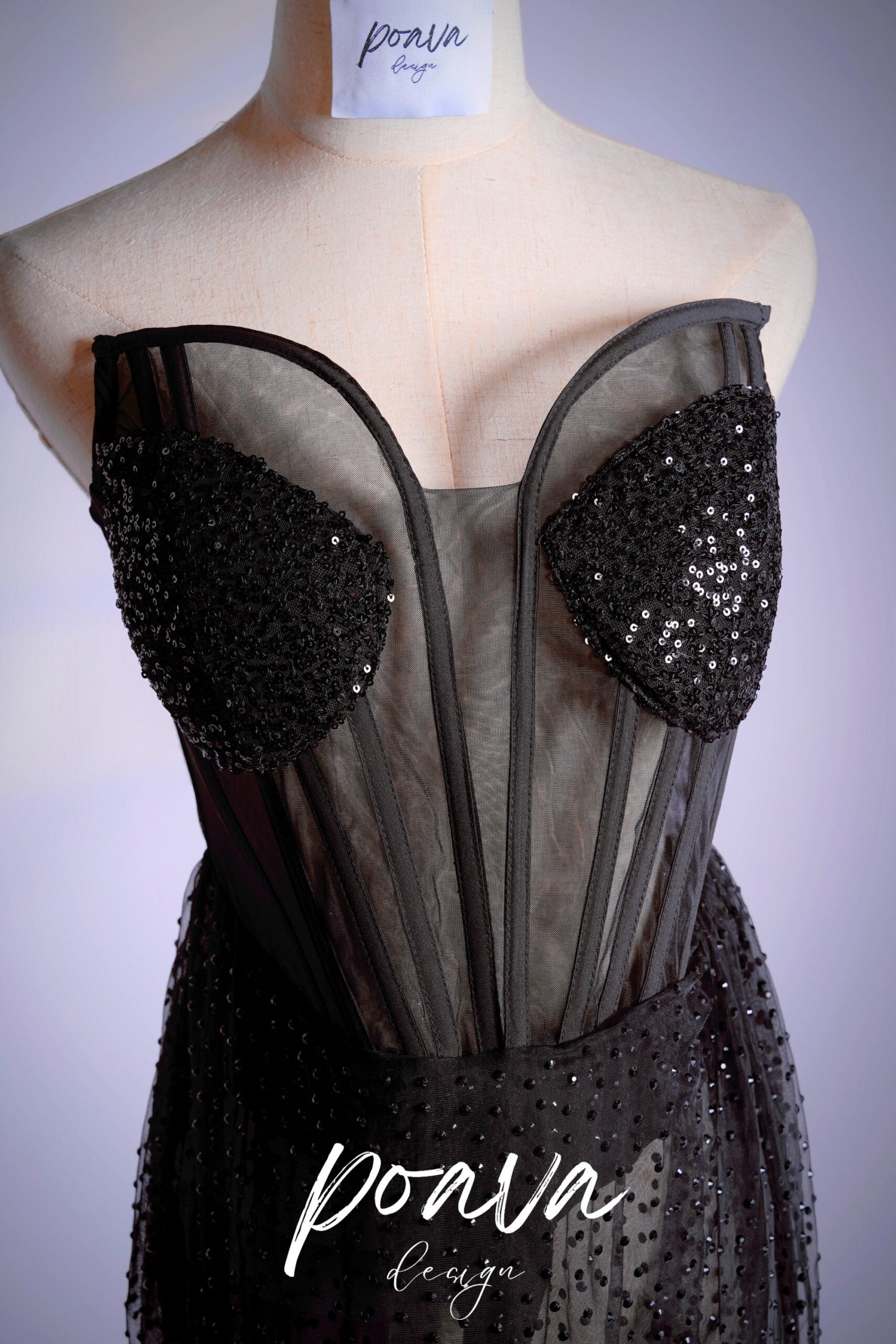 STRAPLESS BLACK EMBELLISHED COCKTAIL DRESS