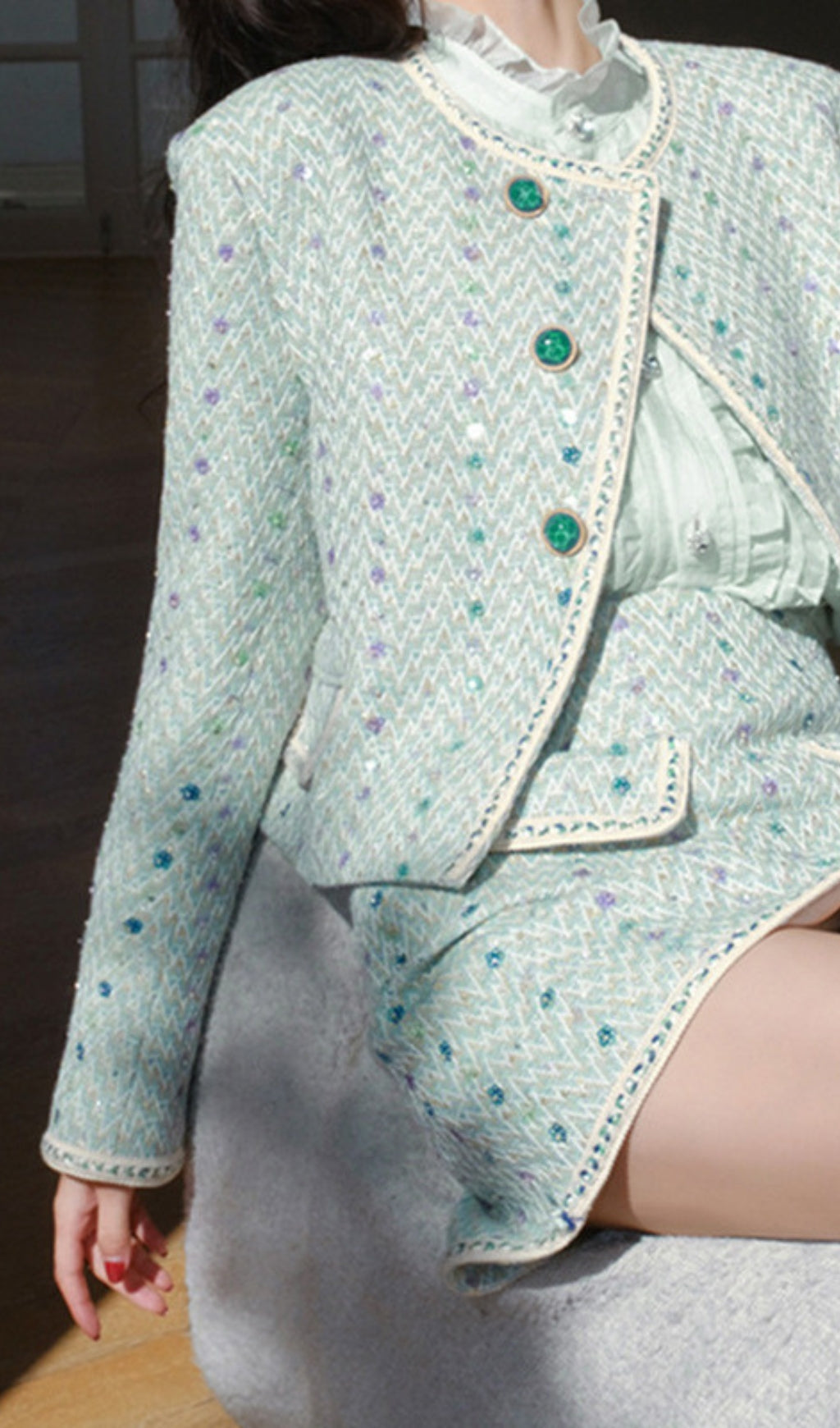 HEAVY SEQUIN EMBROIDERED FRAGRANT JACKET SKIRT SET