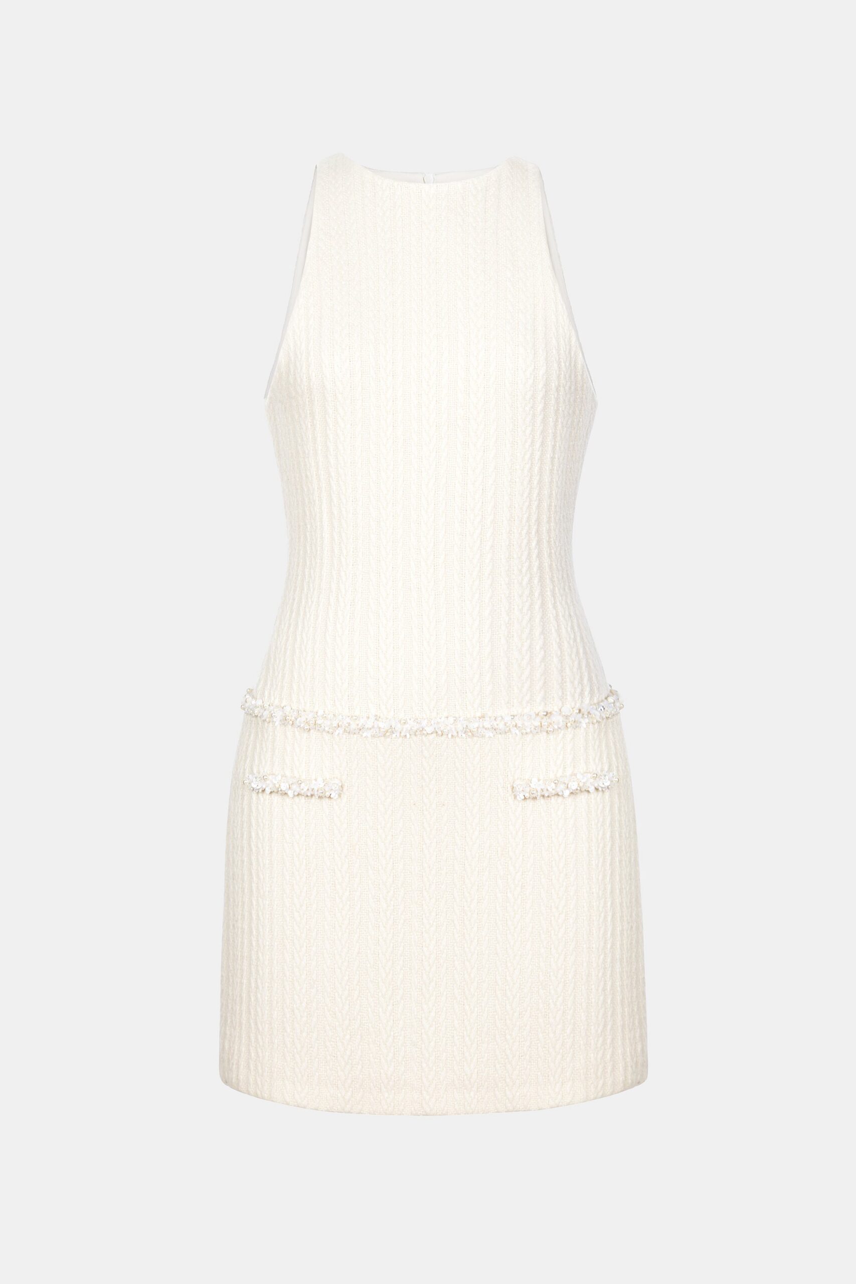 WHITE BEADED KNIT PARTY DRESS