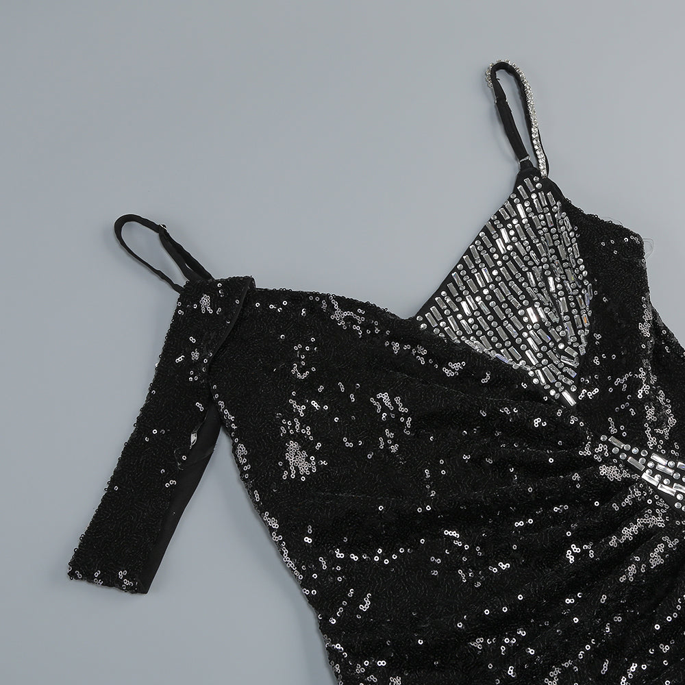 SEQUIN STRAP MAXI DRESS BLACK