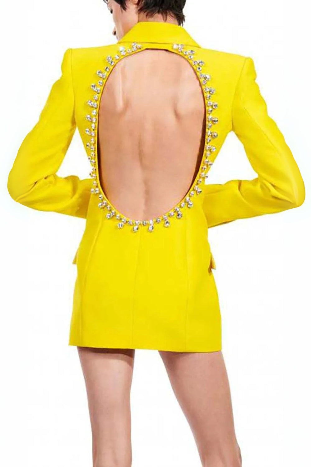 BACK CUTOUT DIAMOND BLAZER YELLOW PARTY