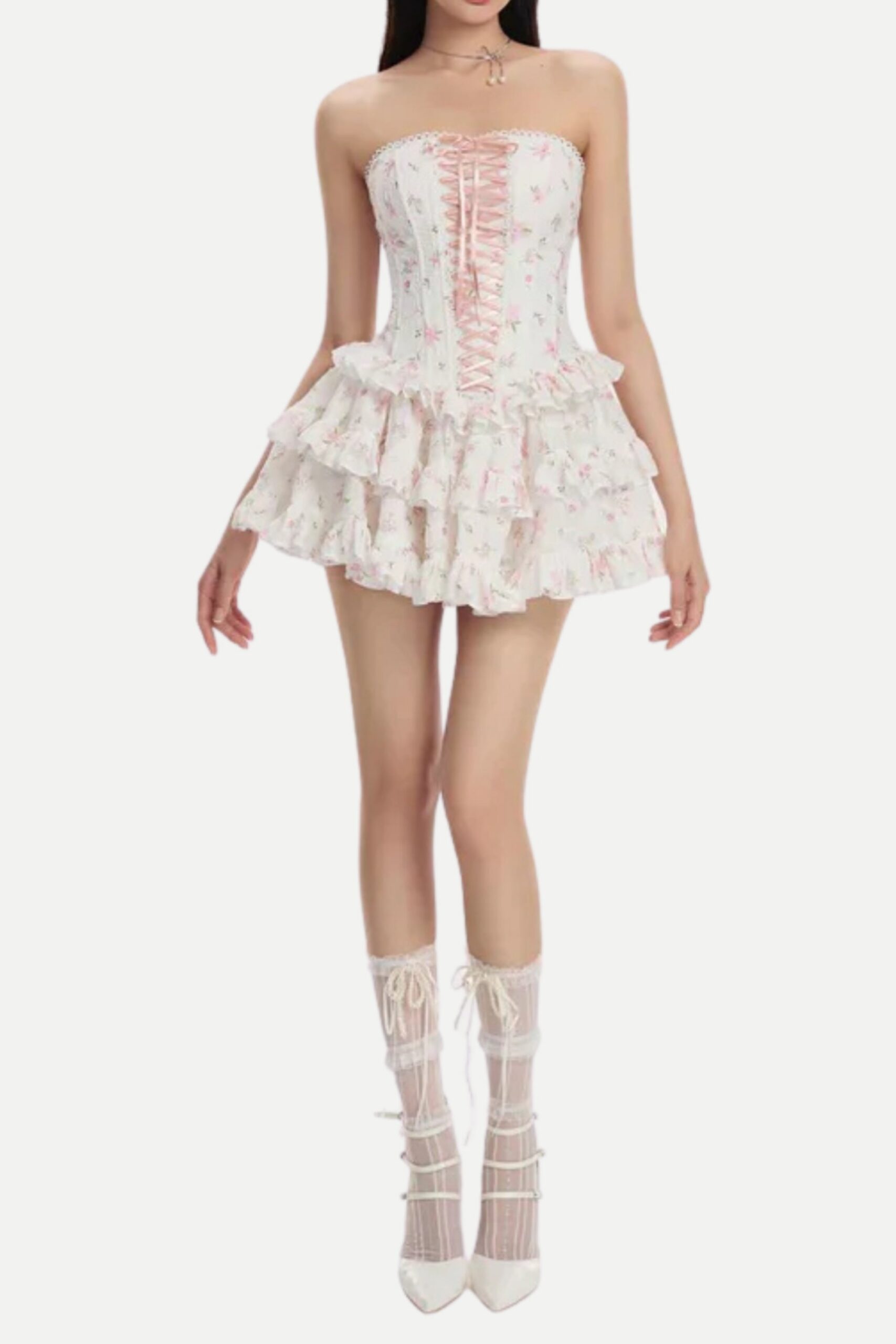 FLORAL WRAP MINI DRESS IN WHITE