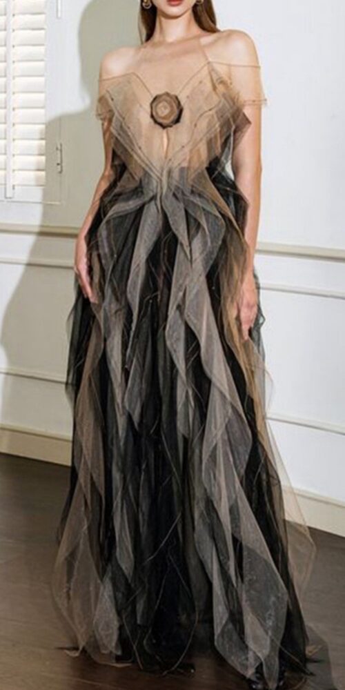valerie floral ruffled tulle maxi dress in black valerie floral ruffled tulle maxi dress in black