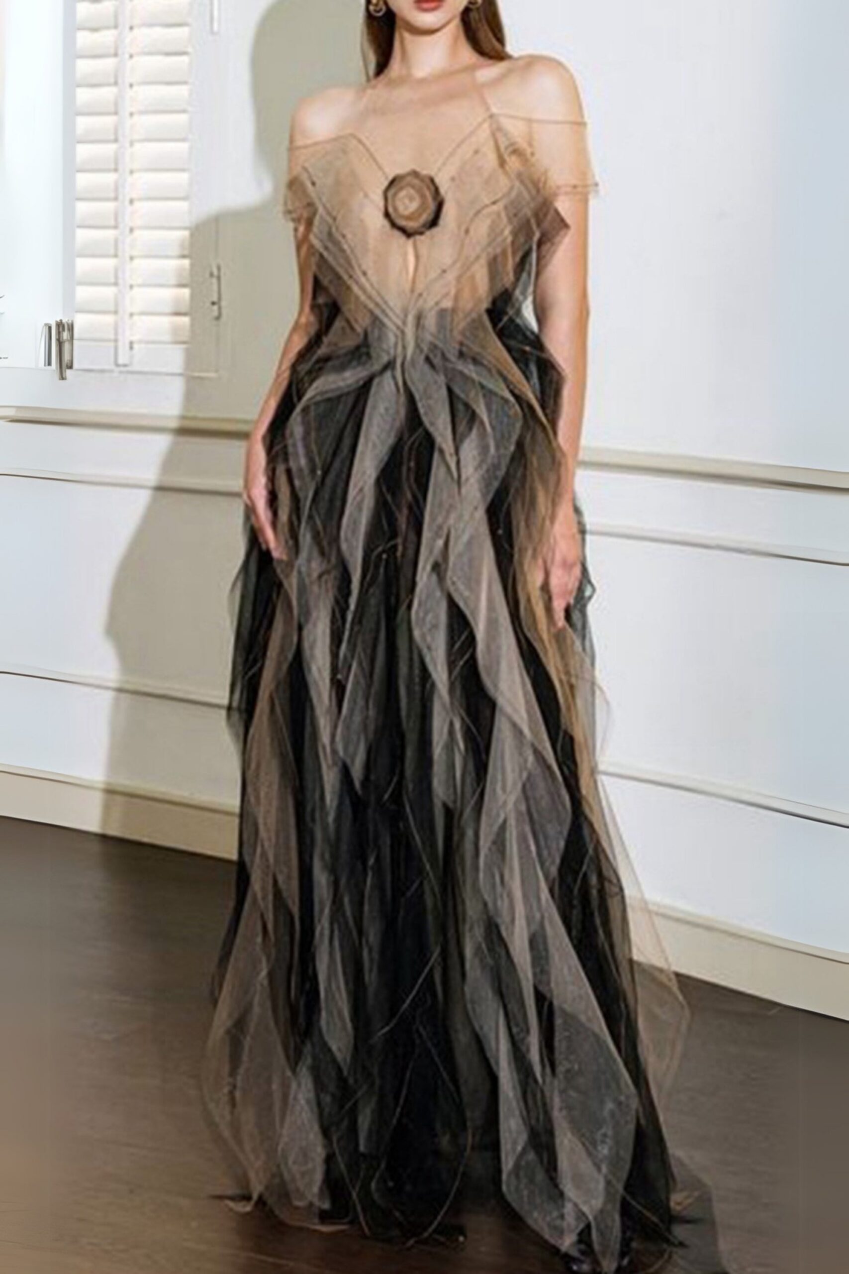490_fa612e9d-a04a-49ce-b496-f7099979b52b VALERIE FLORAL RUFFLED TULLE MAXI DRESS BLACK