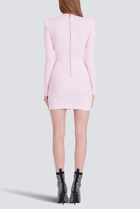 VICKY V-NECK RIBBED MINI DRESS IN PINK