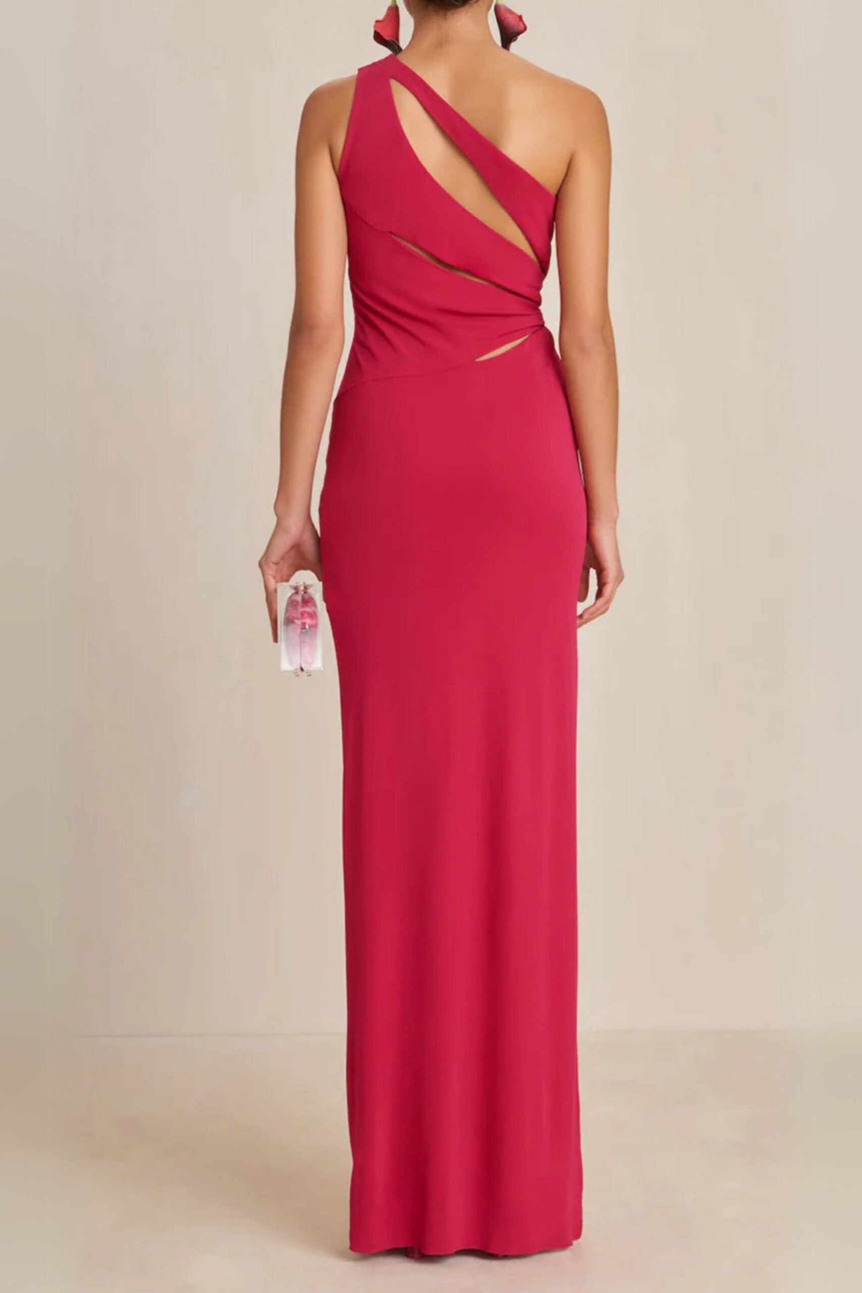ONE-SHOULDER CUTOUT SIDE SLIT MAGENTA MAXI DRESS