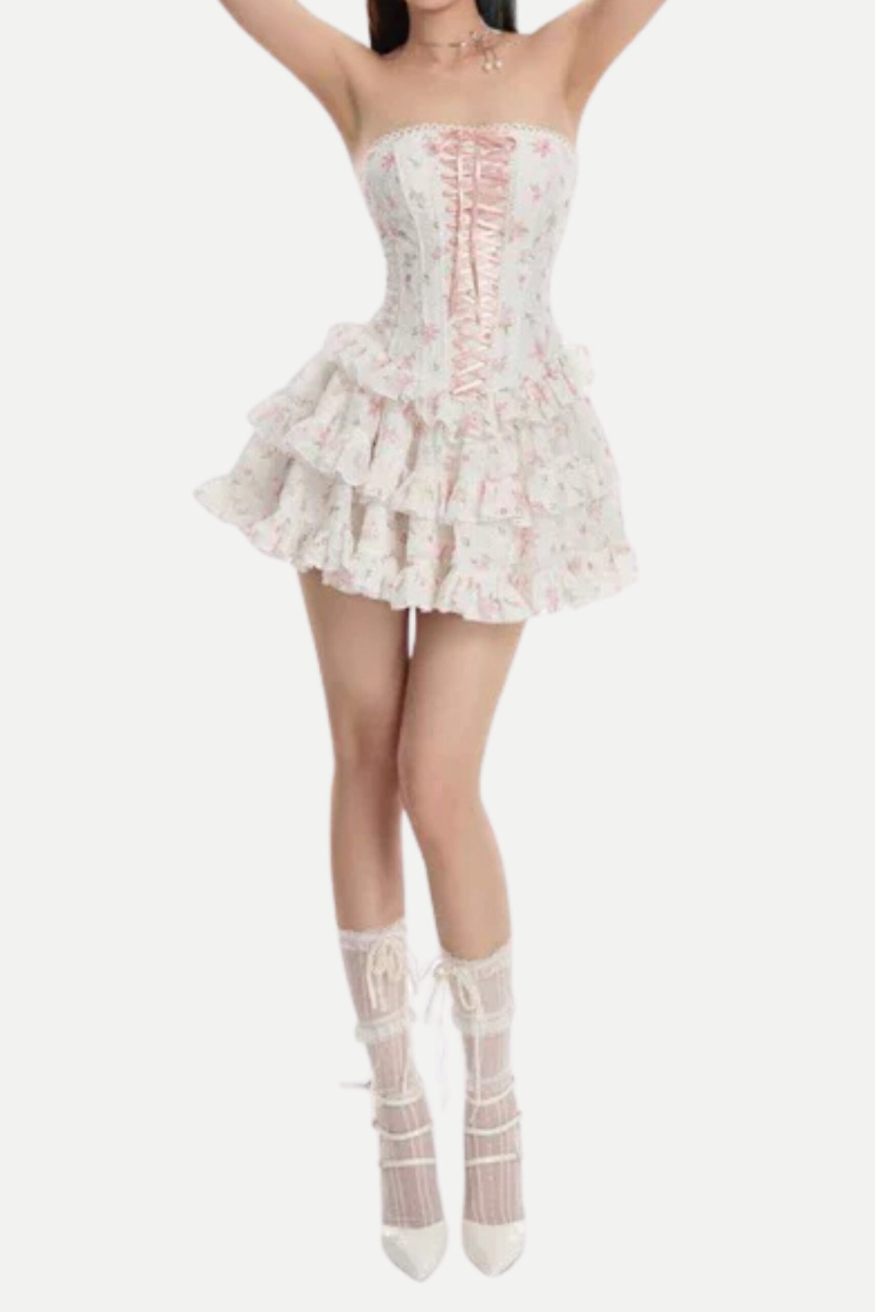 FLORAL WRAP MINI DRESS IN WHITE