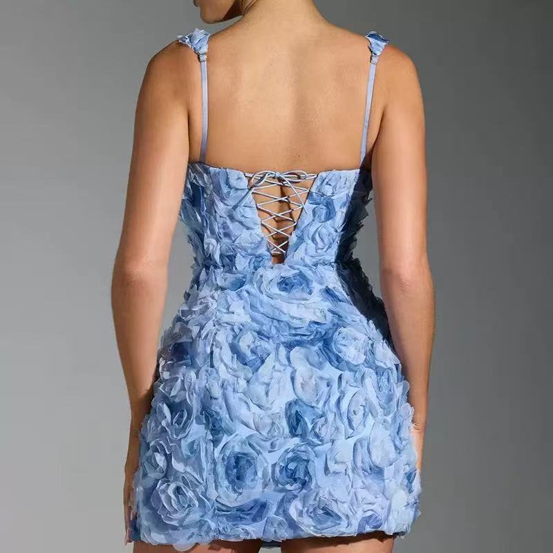 492577f3a12bb581bde5ad715099a7de FLORAL APPLIQUE SQUARE NECK MINI COCKTAIL DRESS